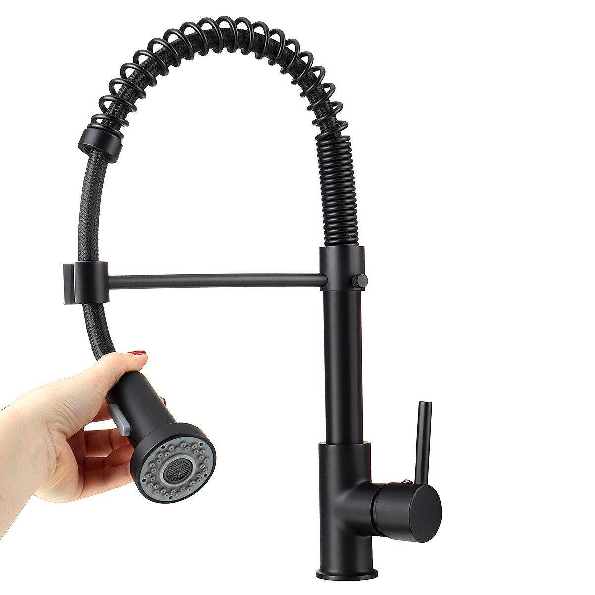 Bathroom Faucet 360° Rotating Chrome Copper With Pull Down Hose Spray Single Handle Lever Hot And Cold Tap Water Basin Kitchen Sink Wash Home Black