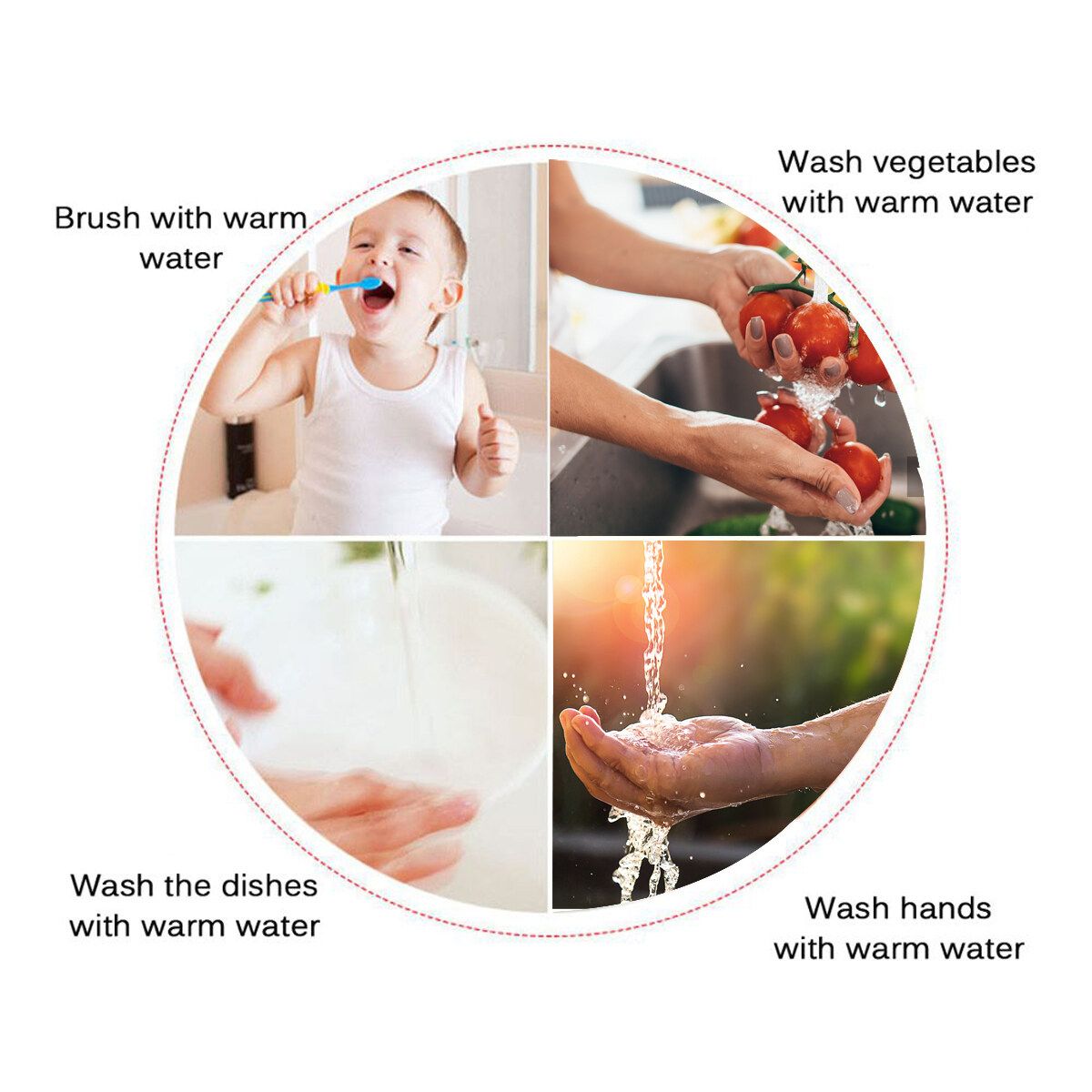 (Portrait Screen) Hot & Cold Dual-use 360° Electric Heater LED Faucet Tap Instant Hot Water Bathroom Kitchen Fast Heat 220V-Stainless Steel White