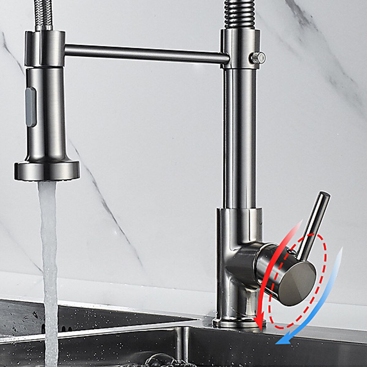Bathroom Faucet 360° Rotating Chrome Copper With Pull Down Hose Spray Single Handle Lever Hot And Cold Tap Water Basin Kitchen Sink Wash Home Brushed