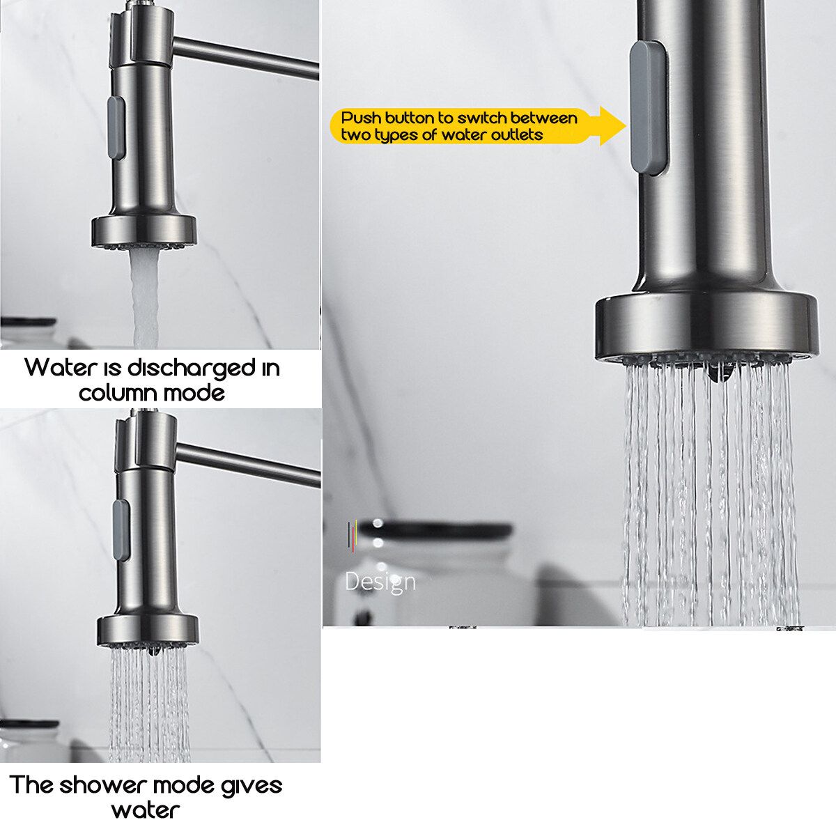 Bathroom Faucet 360° Rotating Chrome Copper With Pull Down Hose Spray Single Handle Lever Hot And Cold Tap Water Basin Kitchen Sink Wash Home Brushed