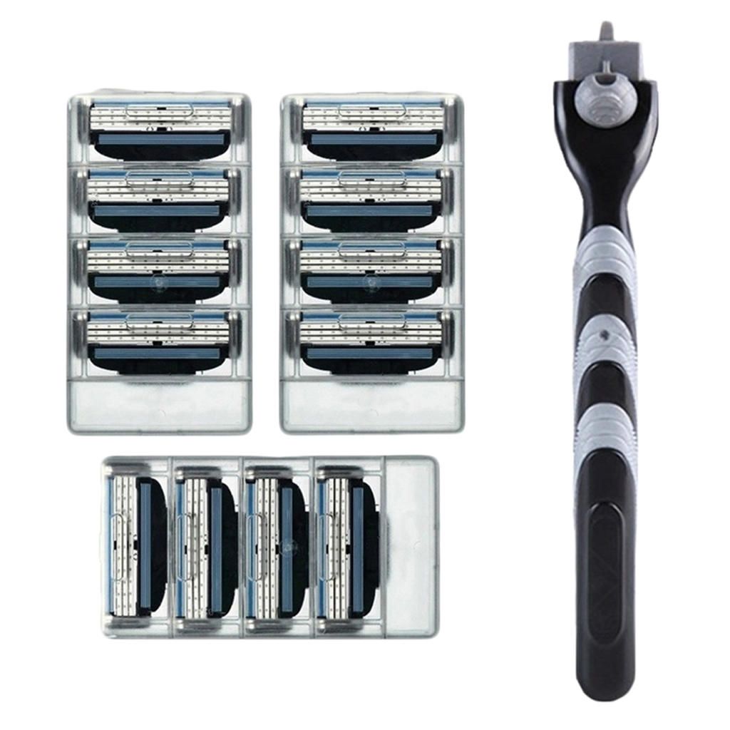 Portable Manual Beard  Hair Shaving Trimmer Handle+12Pc 3Layer