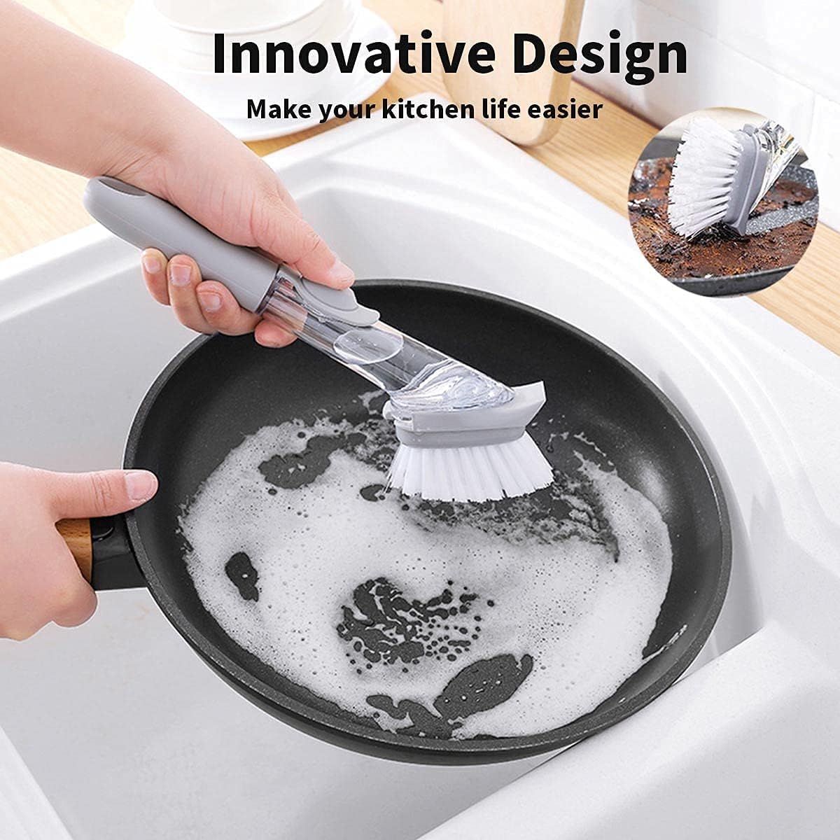 Dish Washing Brush With Soap Dispenser With Handle