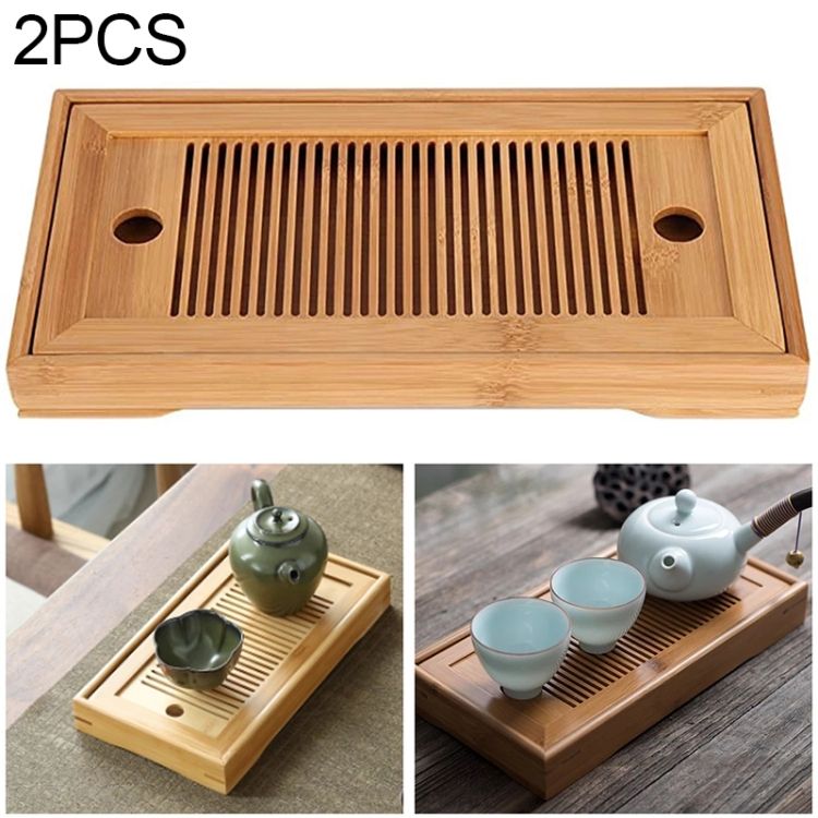 2 PCS Bamboo Tea Trays Kung Fu Tea Accessories Tea Tray Table With Drain Rack