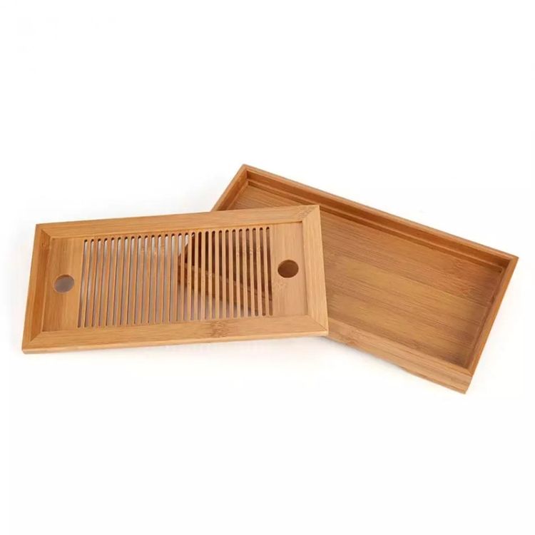 2 PCS Bamboo Tea Trays Kung Fu Tea Accessories Tea Tray Table With Drain Rack