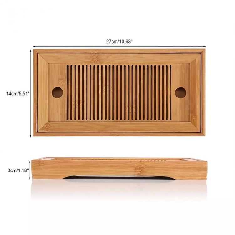 2 PCS Bamboo Tea Trays Kung Fu Tea Accessories Tea Tray Table With Drain Rack