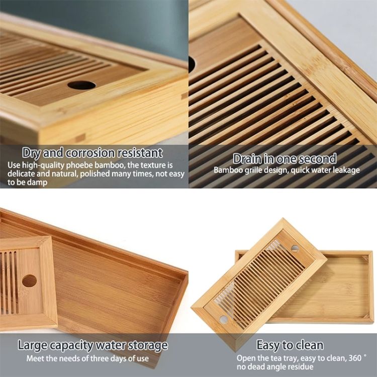 2 PCS Bamboo Tea Trays Kung Fu Tea Accessories Tea Tray Table With Drain Rack