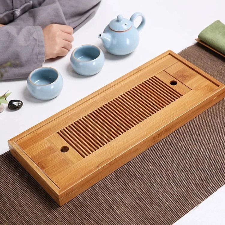 2 PCS Bamboo Tea Trays Kung Fu Tea Accessories Tea Tray Table With Drain Rack