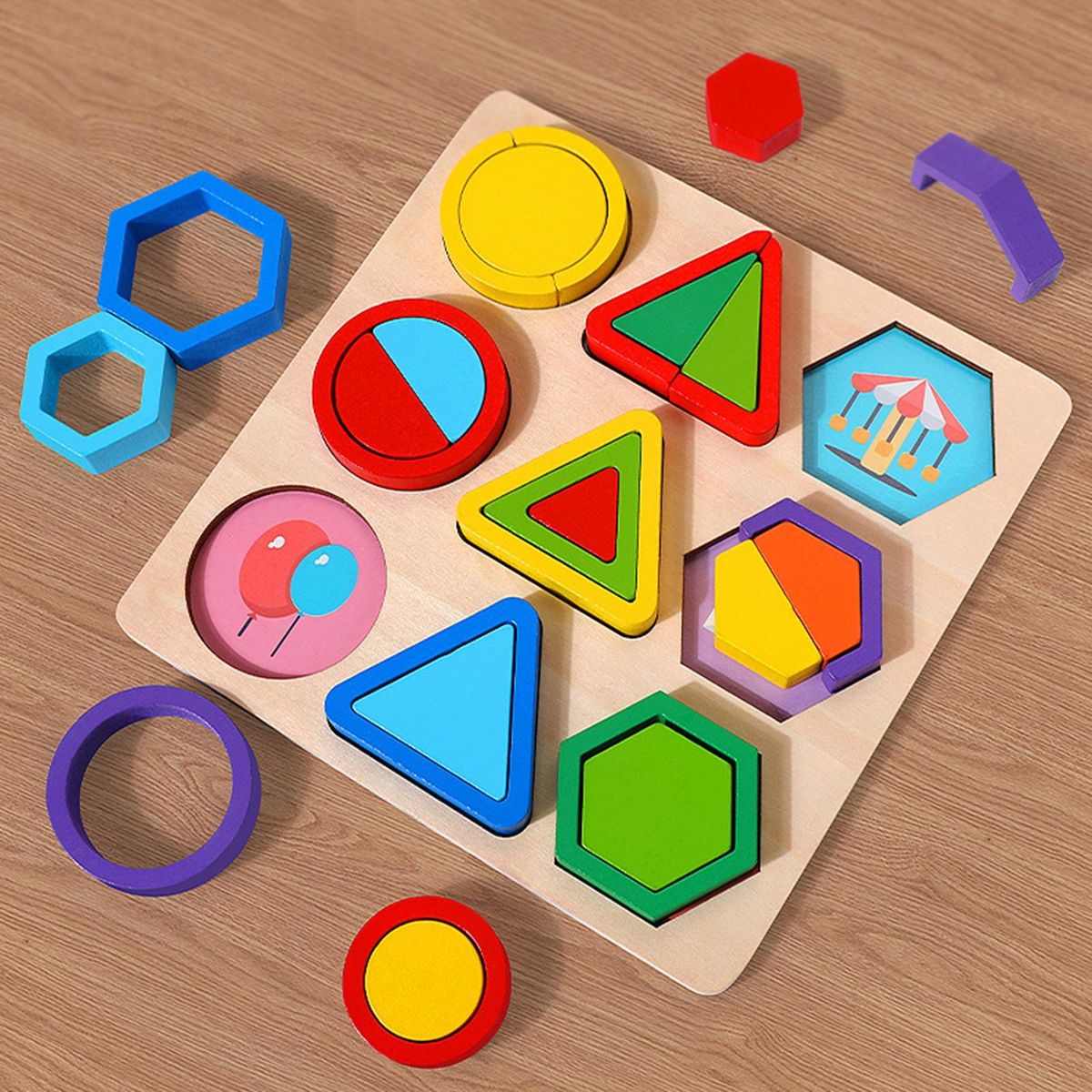 Kids Toys Jigsaw Geometric Shape Brain Game Jigsaw Board Yellow and Green