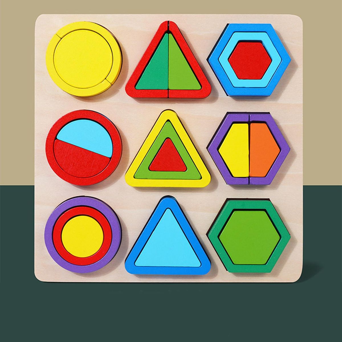 Kids Toys Jigsaw Geometric Shape Brain Game Jigsaw Board Yellow and Green