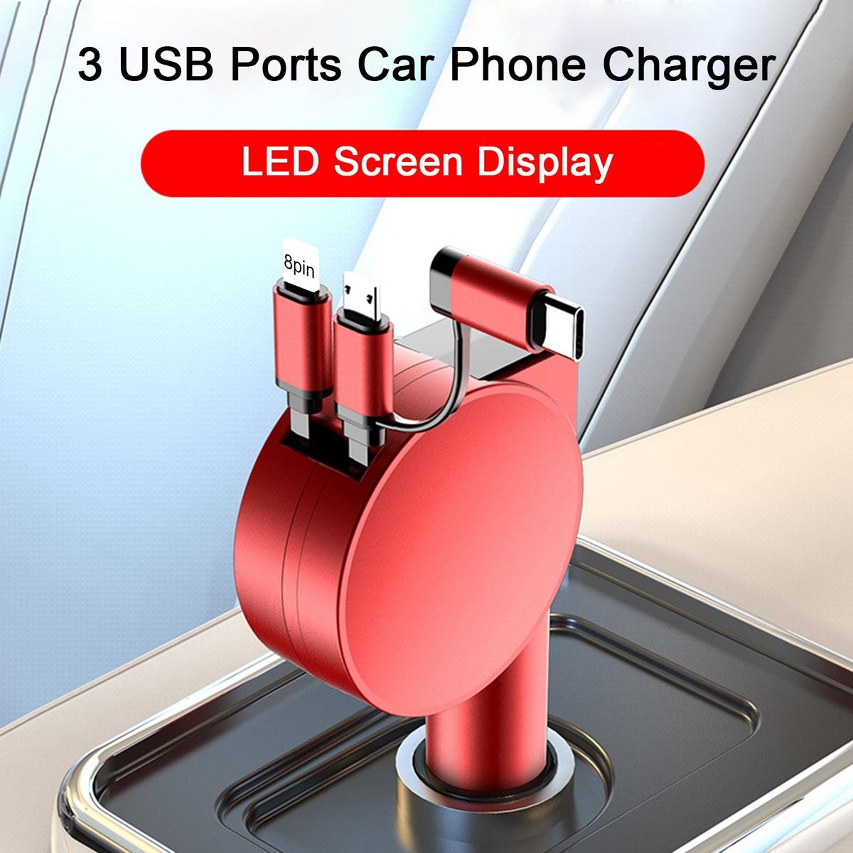 Car Charger Adapter 3 Ports Car Charger Socket Red