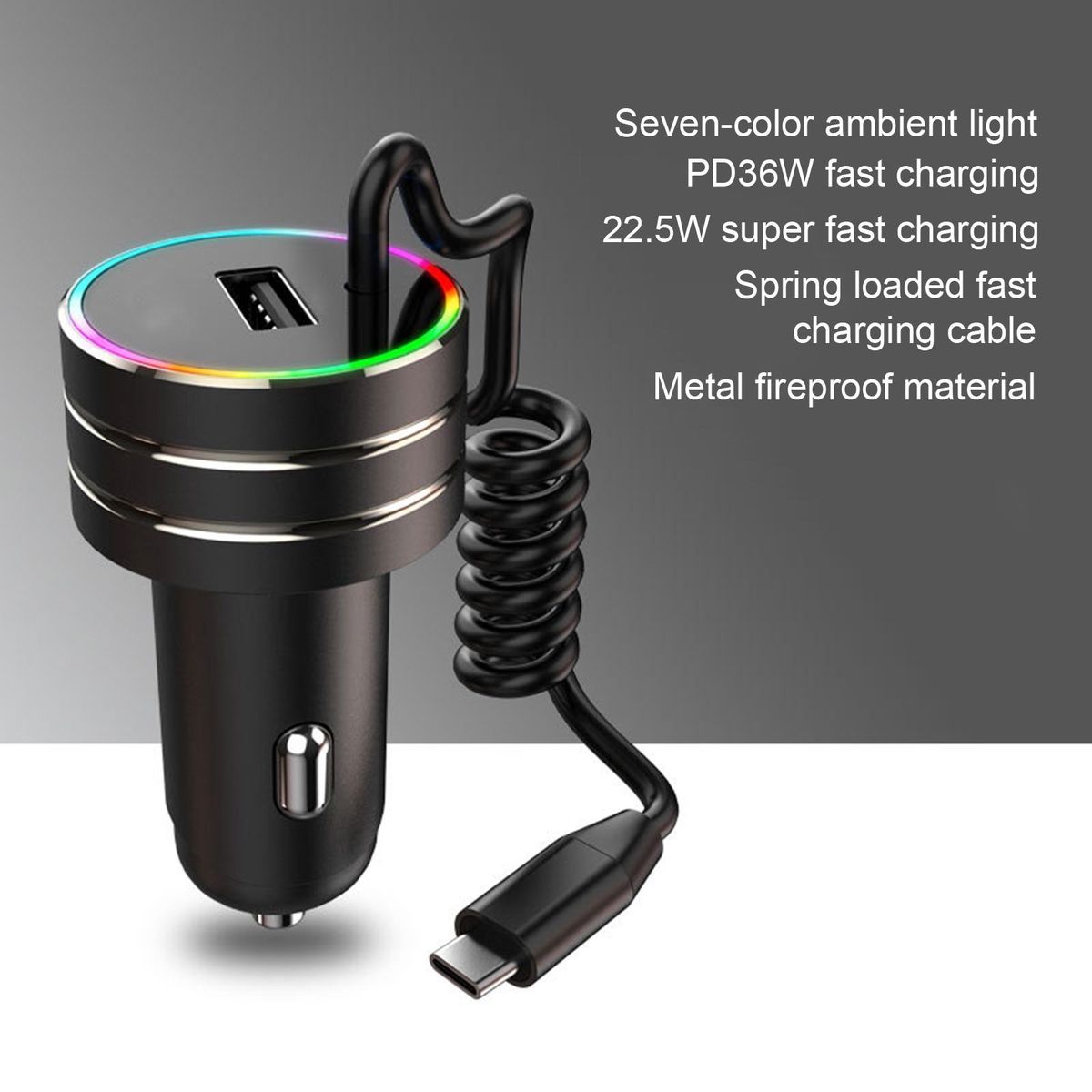 Car Charger Adapter USB Type-C Ports Car Phone Charger Black