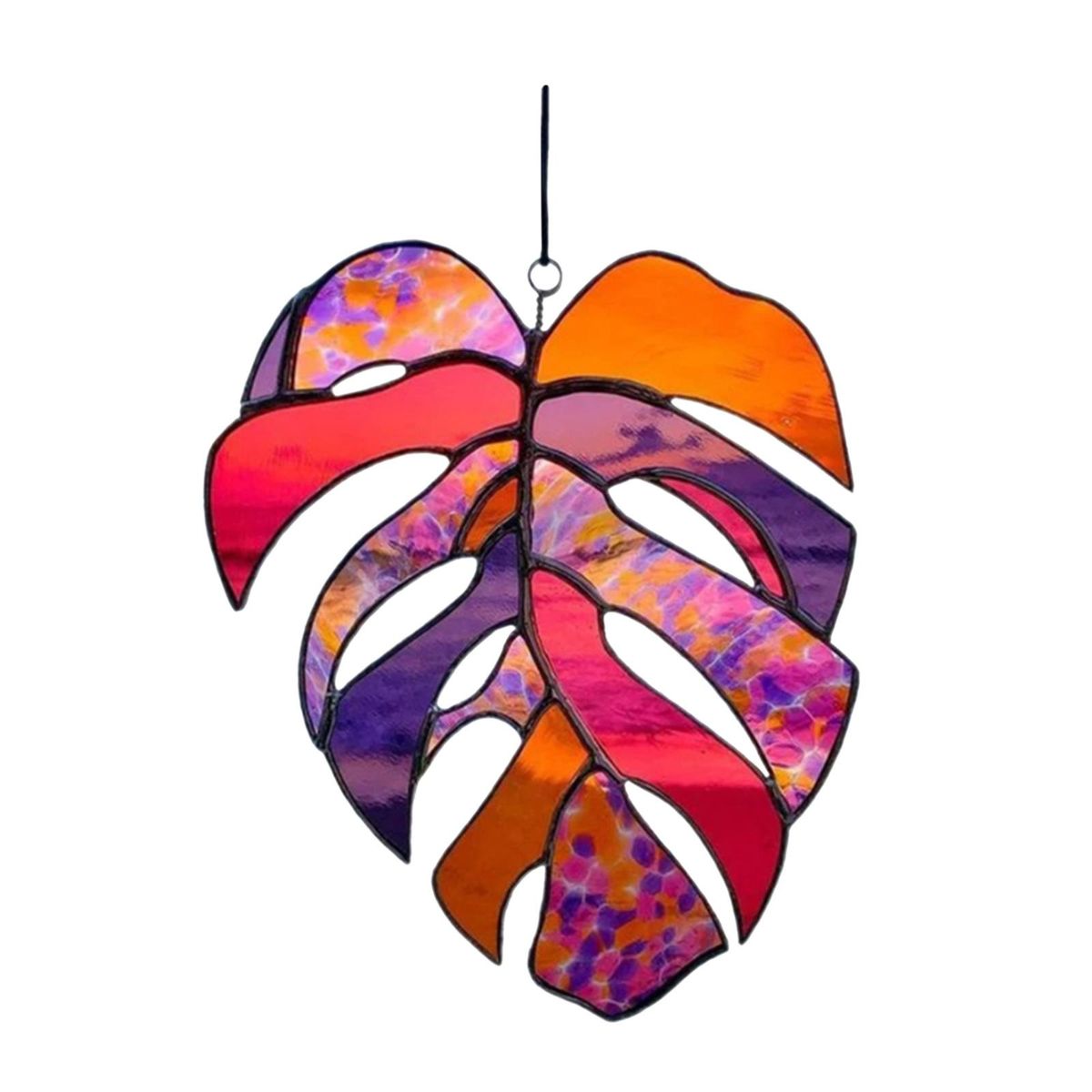 Stained Glass Panel Window Hanging Acrylic Decorative Outdoor Leaf