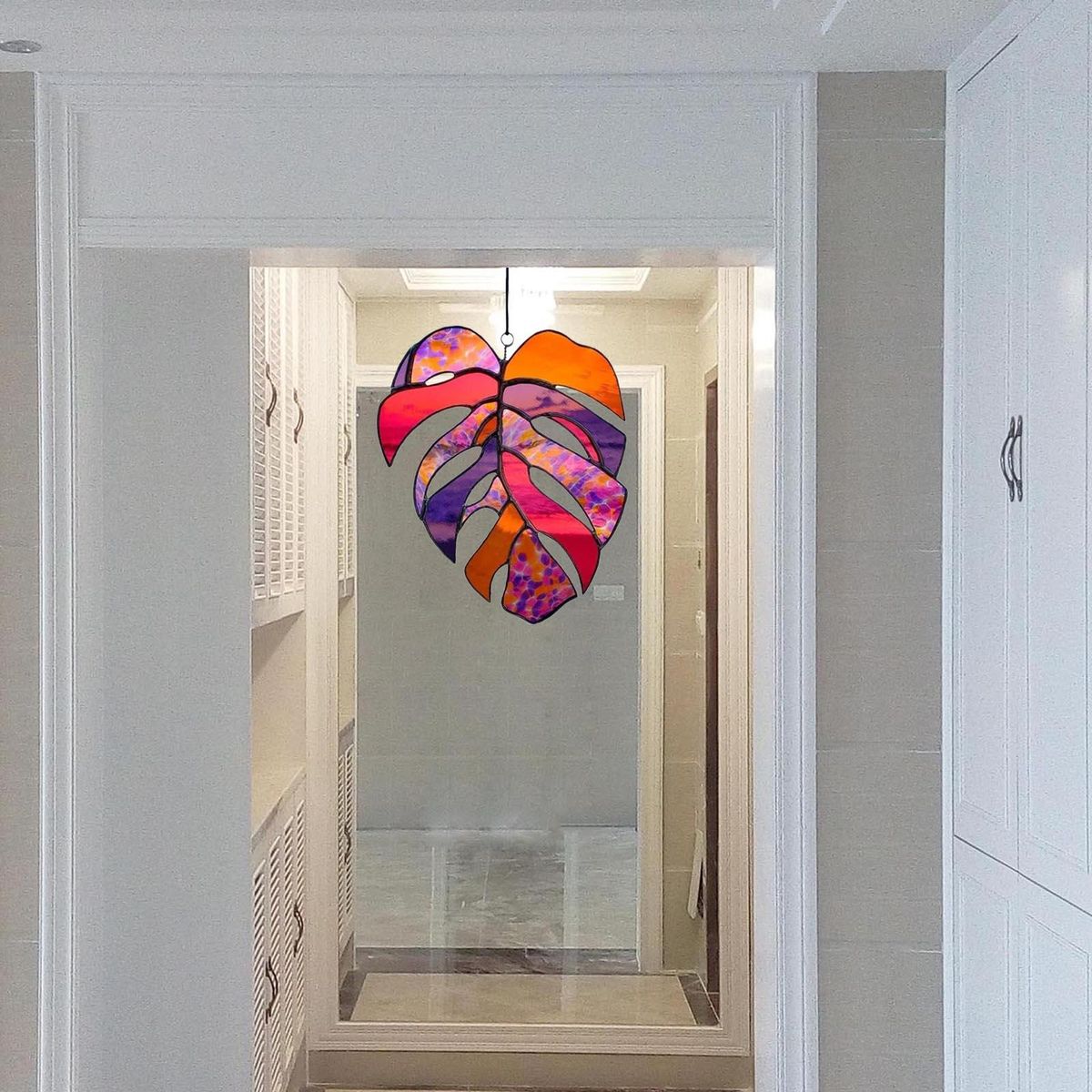 Stained Glass Panel Window Hanging Acrylic Decorative Outdoor Leaf