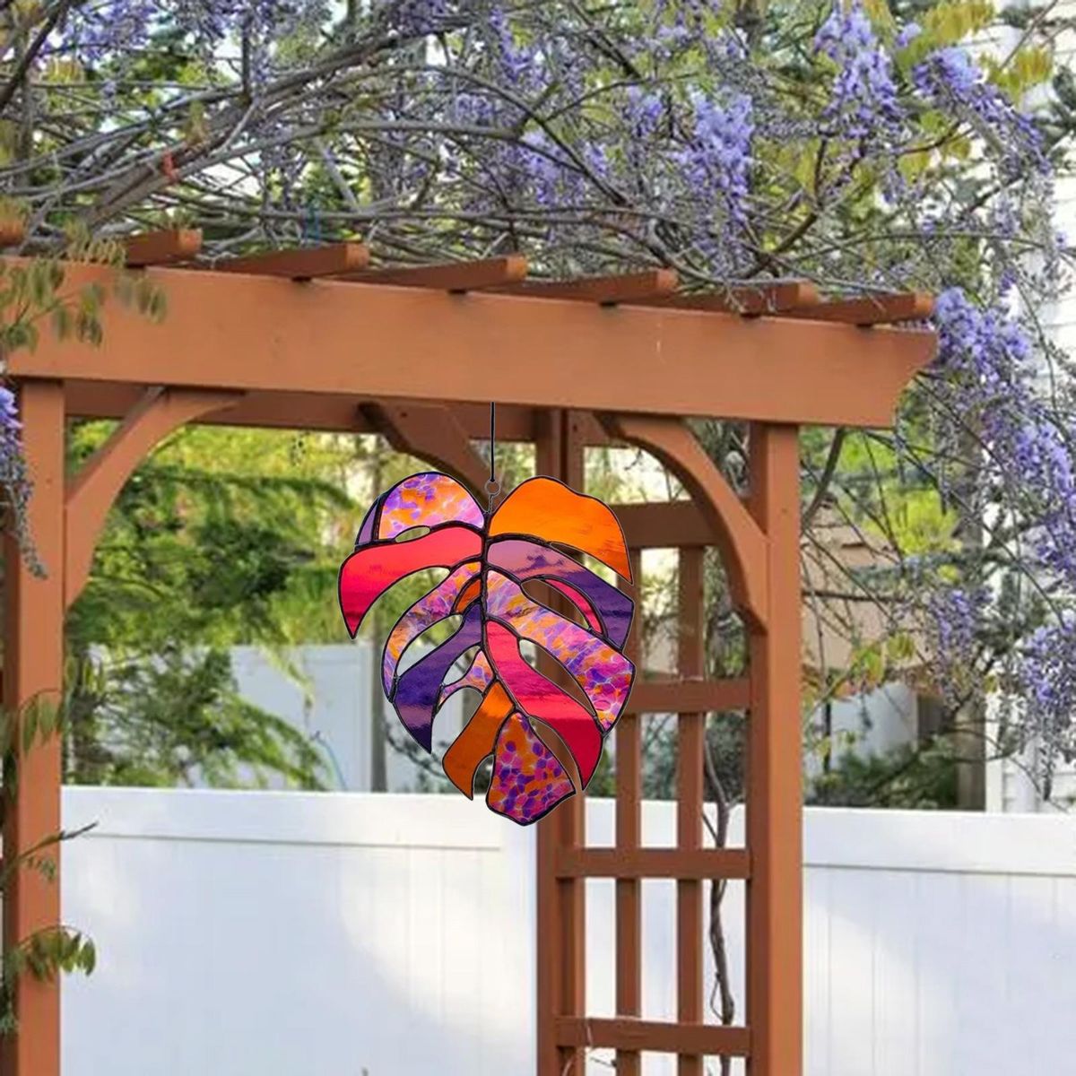 Stained Glass Panel Window Hanging Acrylic Decorative Outdoor Leaf