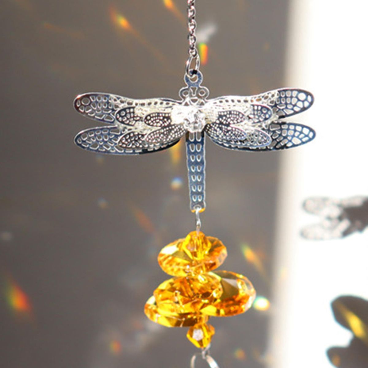 Crystal  Glass Ball Hanging Rainbow Maker Wedding Decor Yellow