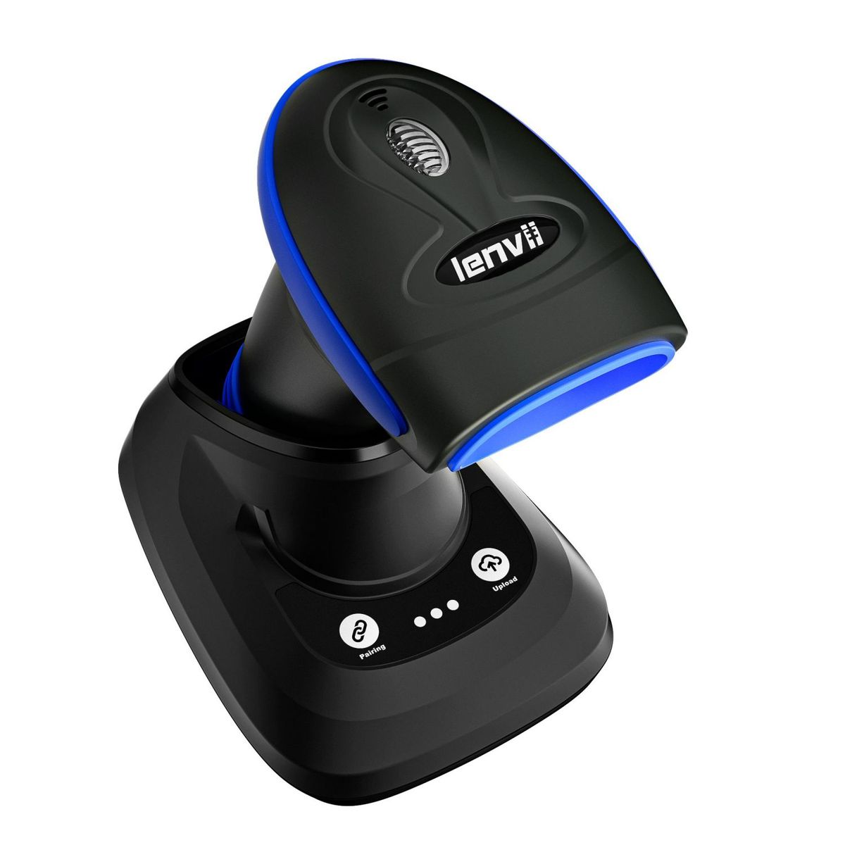 CW200 Bluetooth & Wireless 2D Barcode Scanner Handheld QR Code Scanner USB Wired 1D Barcode Reader 3 In 1 With Charging Base Use For Store,Supermarket, Warehouse Support Android,iOS（BLUE）