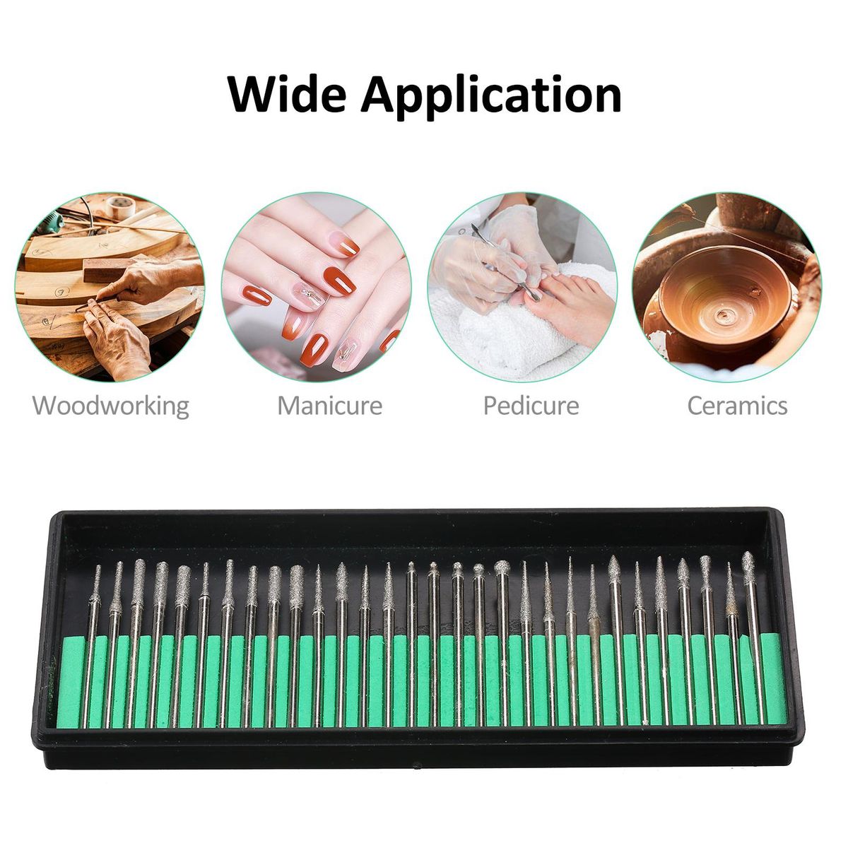 30Pcs Diamond Burr Bits Carving Drill Bits Diamond Burr Bits Drill Kit for Rotary Tool Metal Woodworking Router Grinding Engraving Carving 1/8''(3mm) Shank