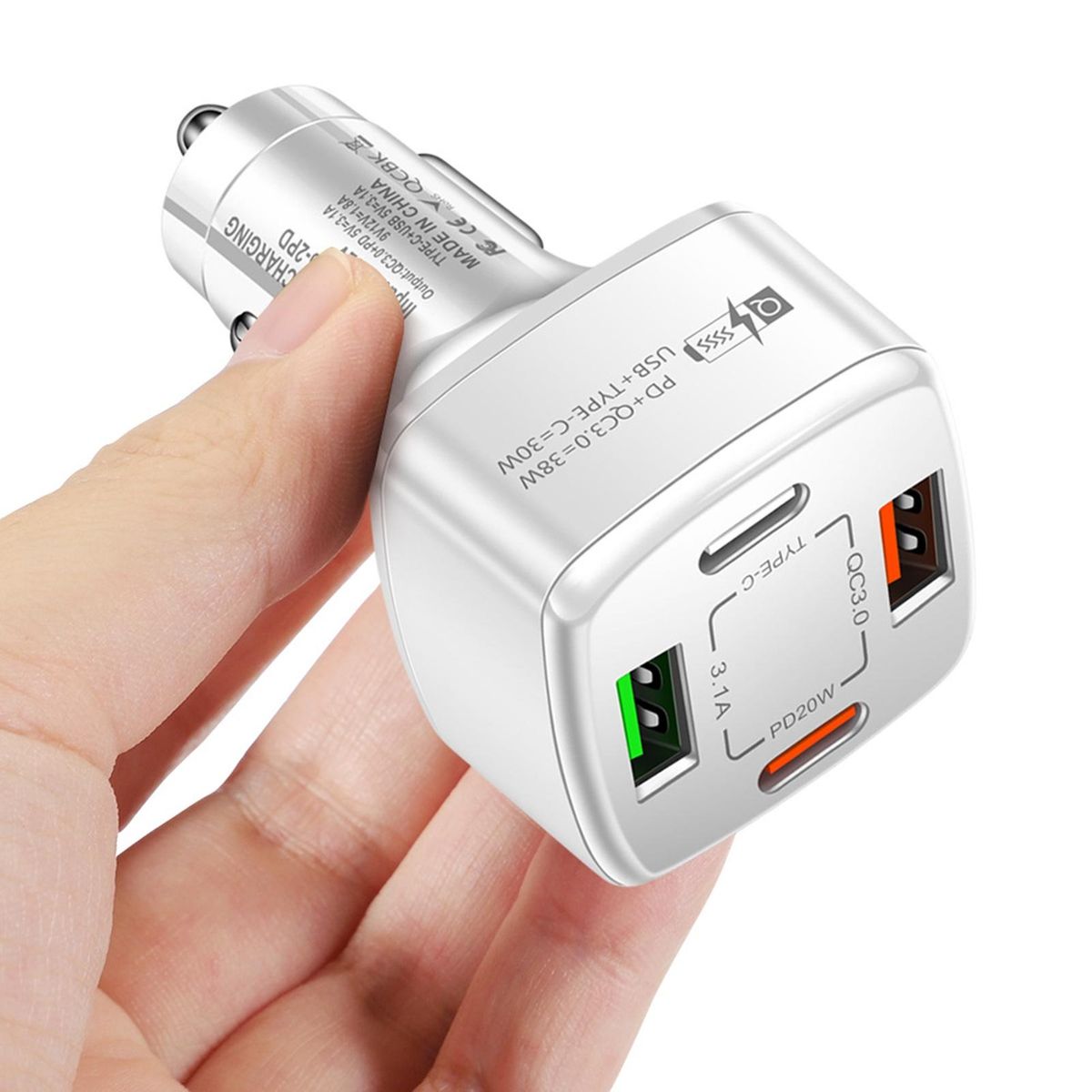 Charger Socket USB Multiple Ports Auto Charger White