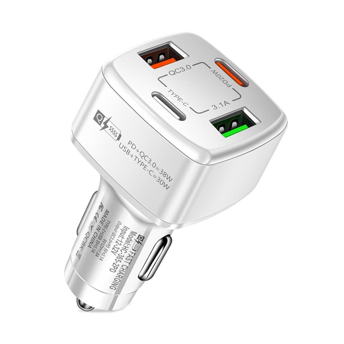 Charger Socket USB Multiple Ports Auto Charger White