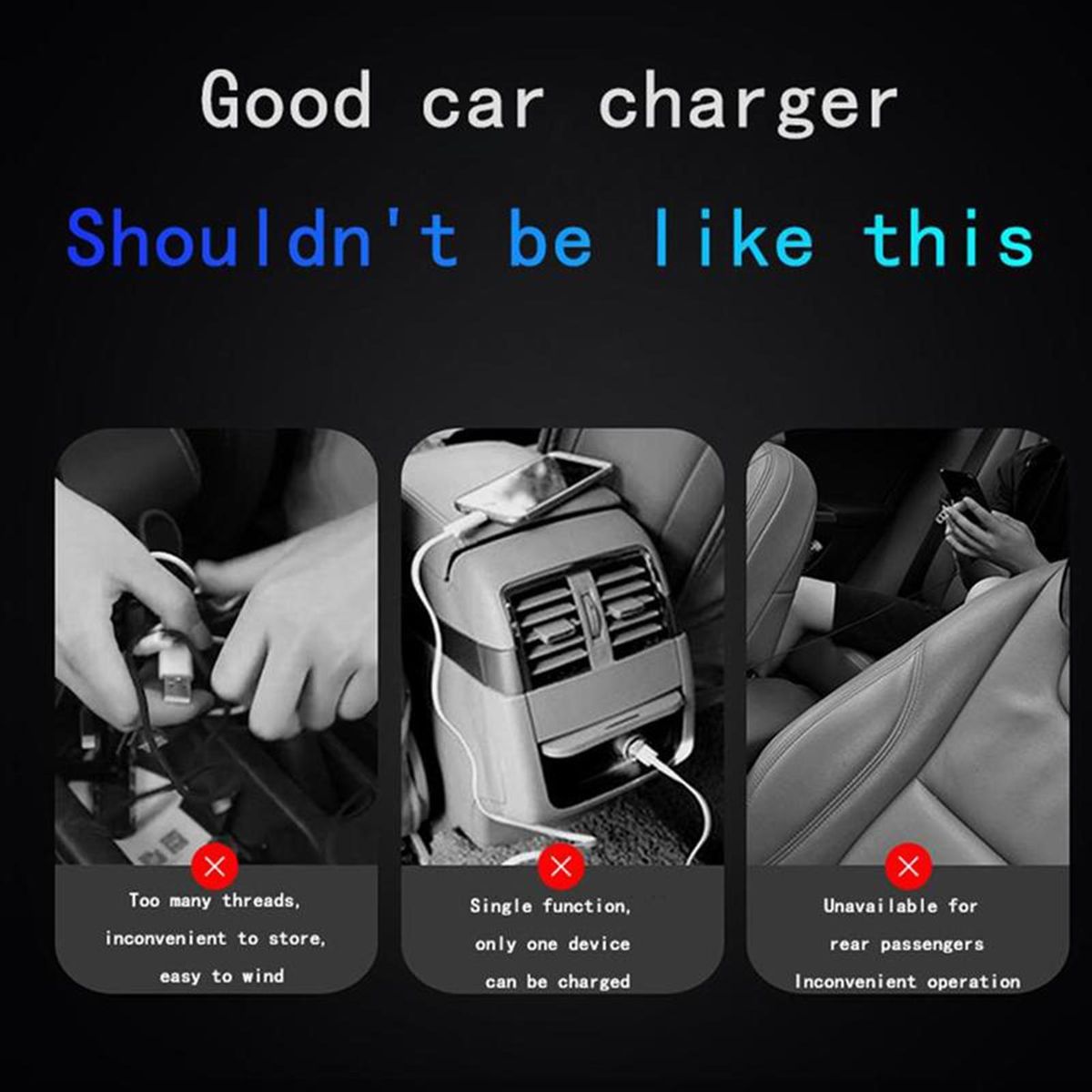 Auto Phone Charger Center Console Type-C Car Charger Black