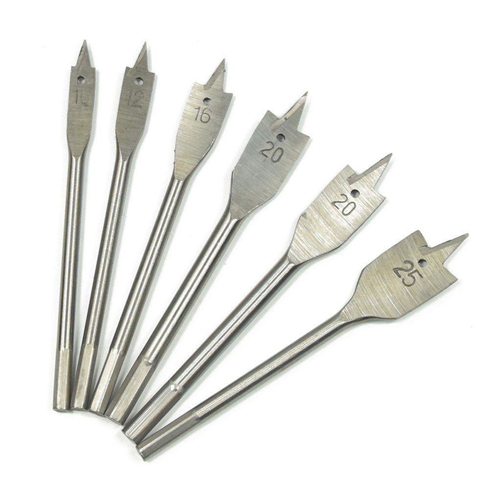 6Pcs Wood Flat Drill Sets 10mm-25mm Steel Woodworking Spade