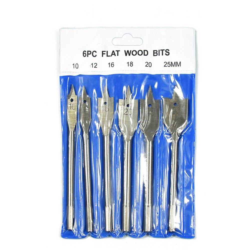 6Pcs Wood Flat Drill Sets 10mm-25mm Steel Woodworking Spade