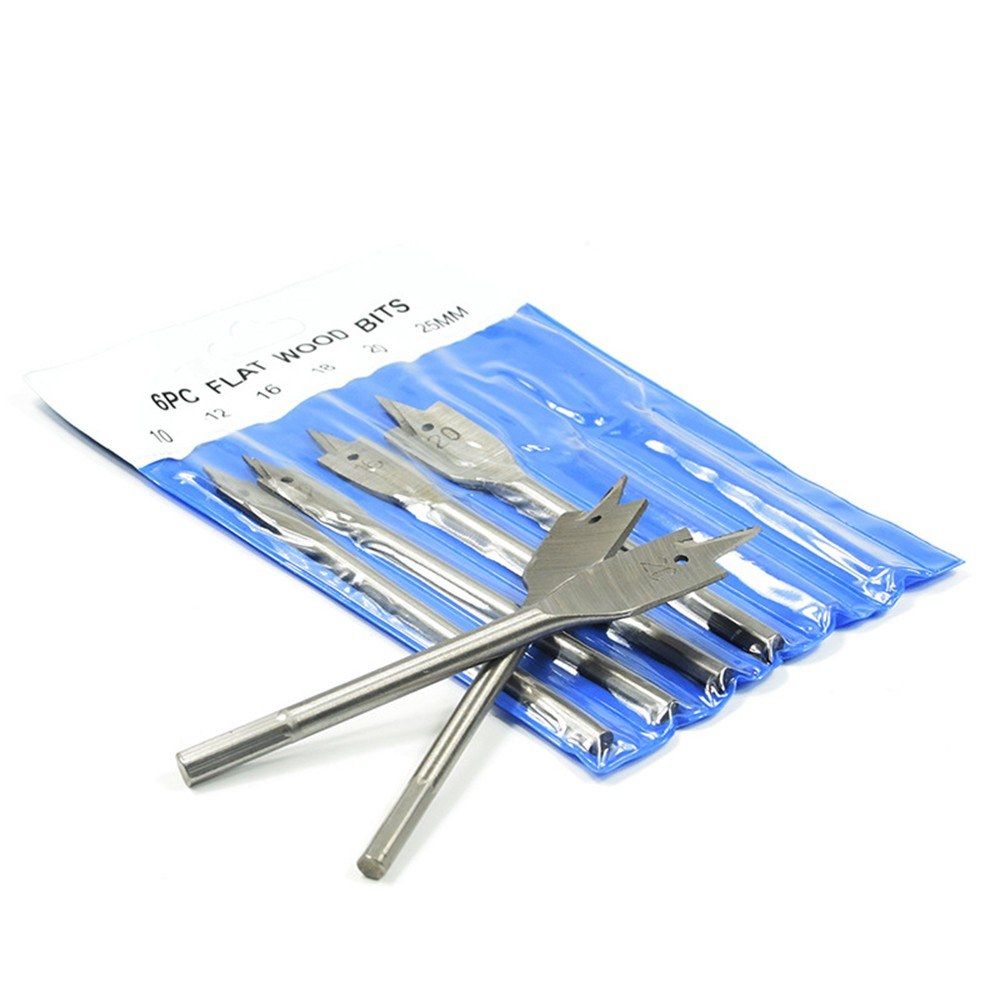 6Pcs Wood Flat Drill Sets 10mm-25mm Steel Woodworking Spade