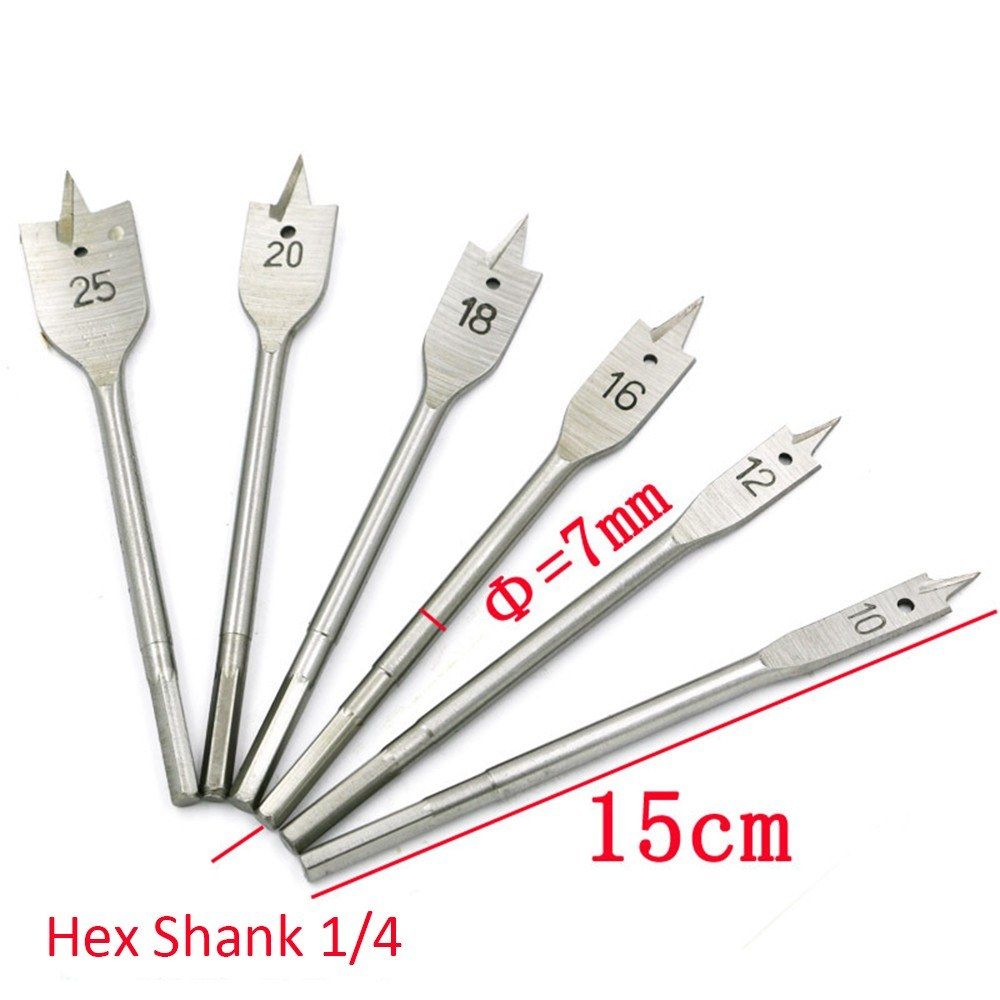 6Pcs Wood Flat Drill Sets 10mm-25mm Steel Woodworking Spade
