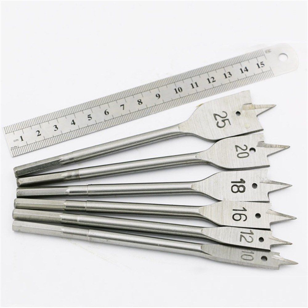 6Pcs Wood Flat Drill Sets 10mm-25mm Steel Woodworking Spade