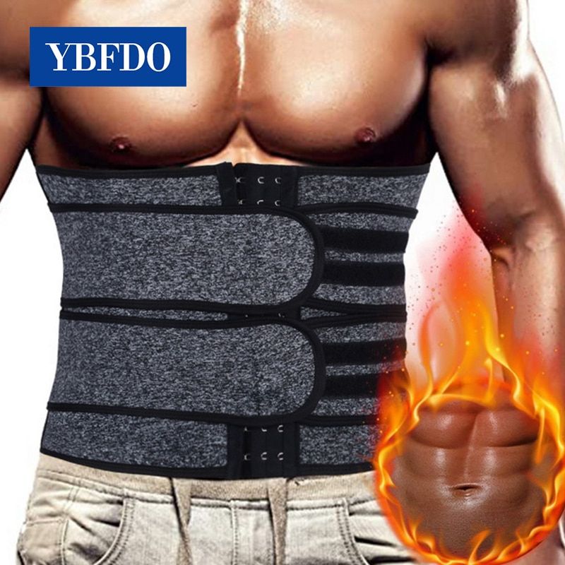Men Sauna Sweat Trimmer Modeling Ss Compression Girdle Weight Loss Waist Trainer Slimming Body Shaper Fitness Belt-Single Belt Black