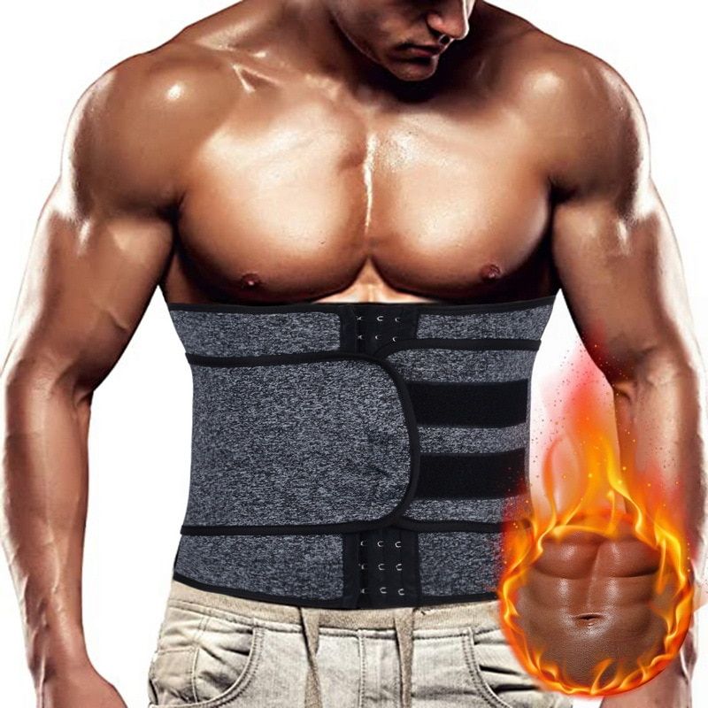 Men Sauna Sweat Trimmer Modeling Ss Compression Girdle Weight Loss Waist Trainer Slimming Body Shaper Fitness Belt-Single Belt Black