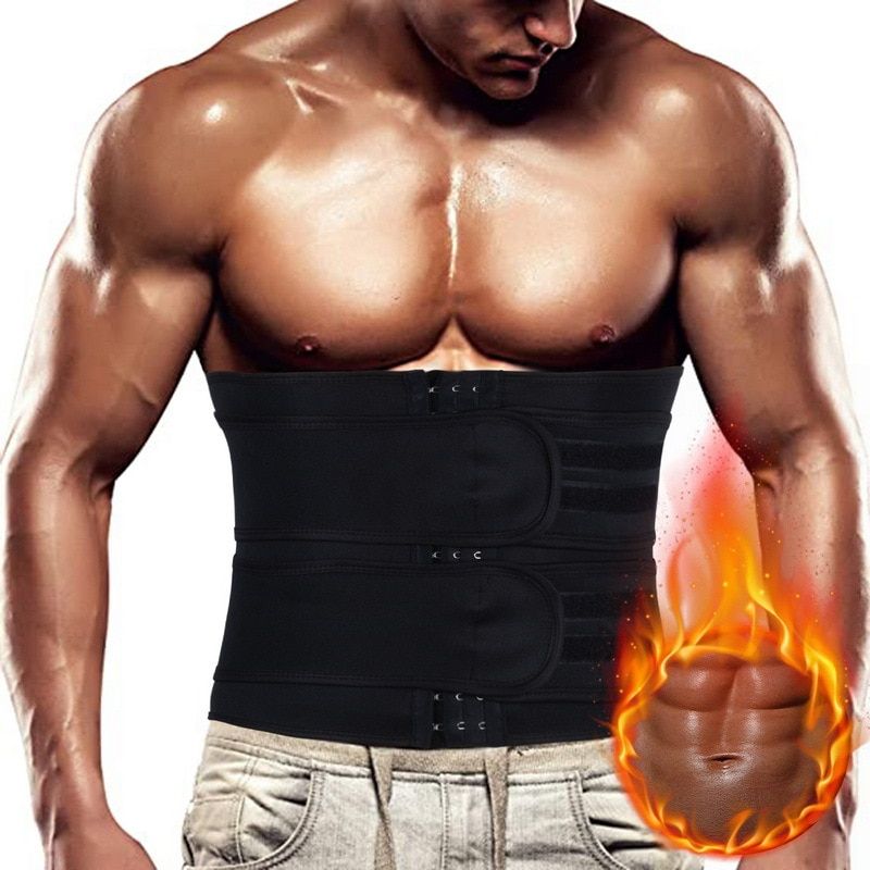 Men Sauna Sweat Trimmer Modeling Ss Compression Girdle Weight Loss Waist Trainer Slimming Body Shaper Fitness Belt-Single Belt Black
