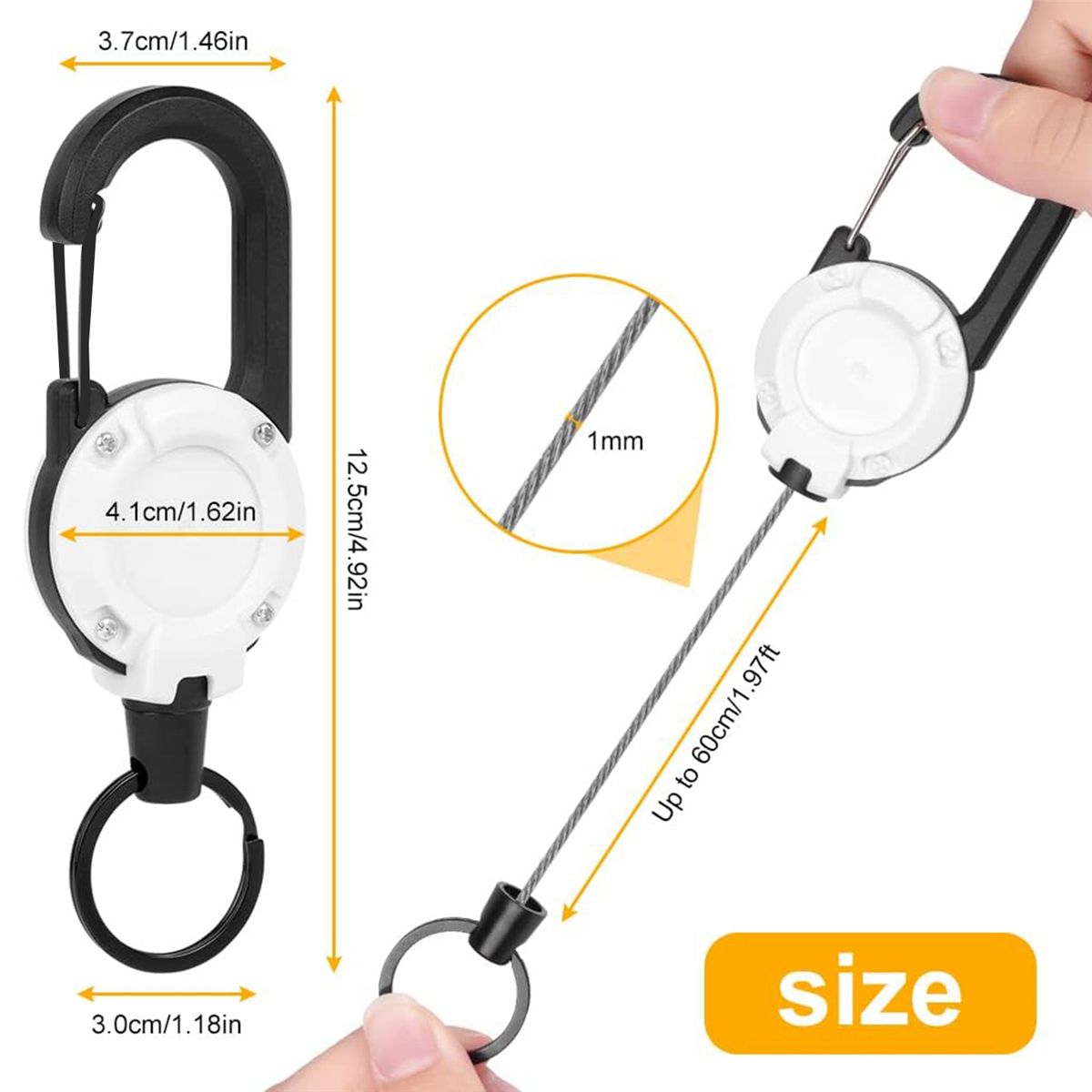 Heavy Duty Retractable Keychain, 4Pcs Retractable Badge Holder, Retractable ID Badge Reel Heavy Duty Reel Clips (White)