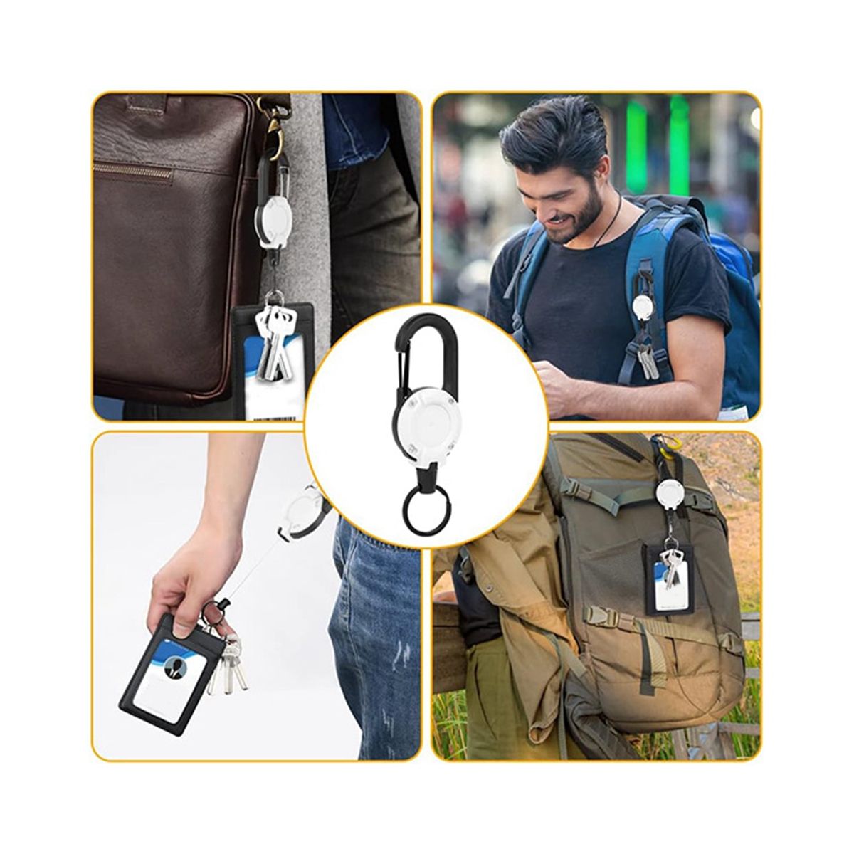 Heavy Duty Retractable Keychain, 4Pcs Retractable Badge Holder, Retractable ID Badge Reel Heavy Duty Reel Clips (White)