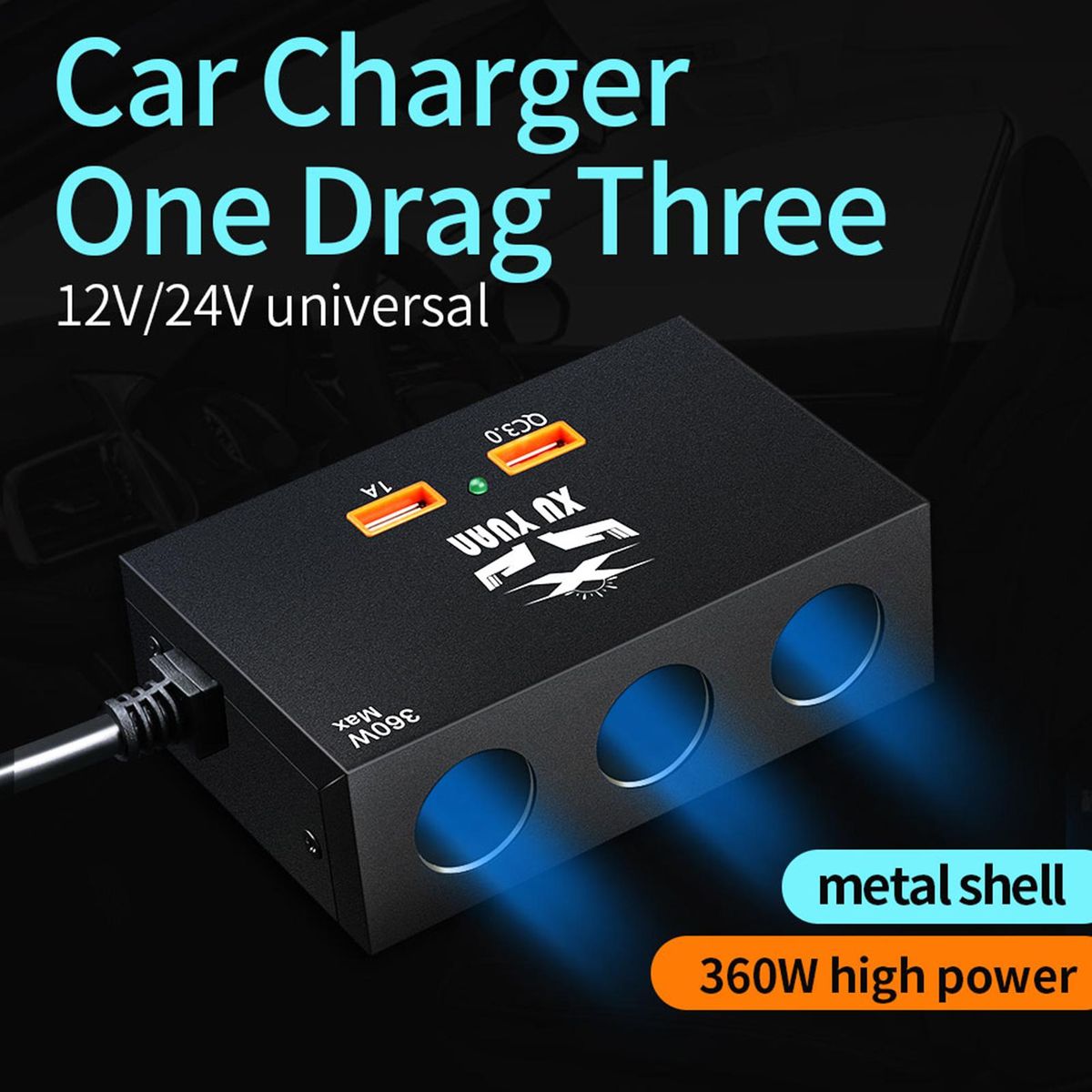 USB Car Charger QC3.0 High Efficiency Car Phone Charger Black