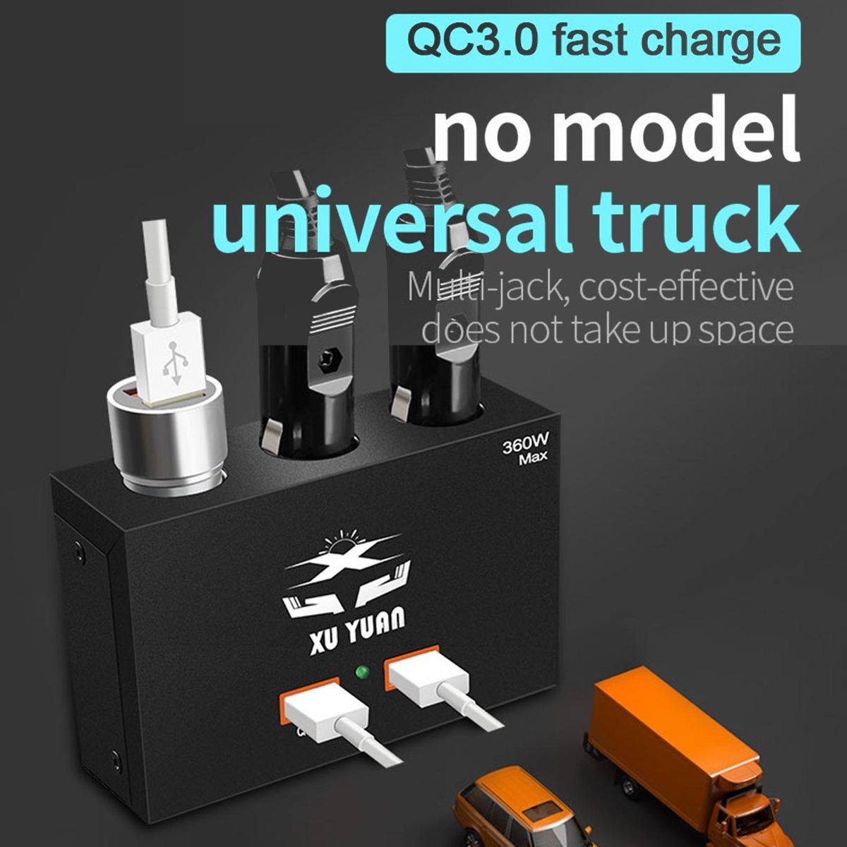 USB Car Charger QC3.0 High Efficiency Car Phone Charger Black