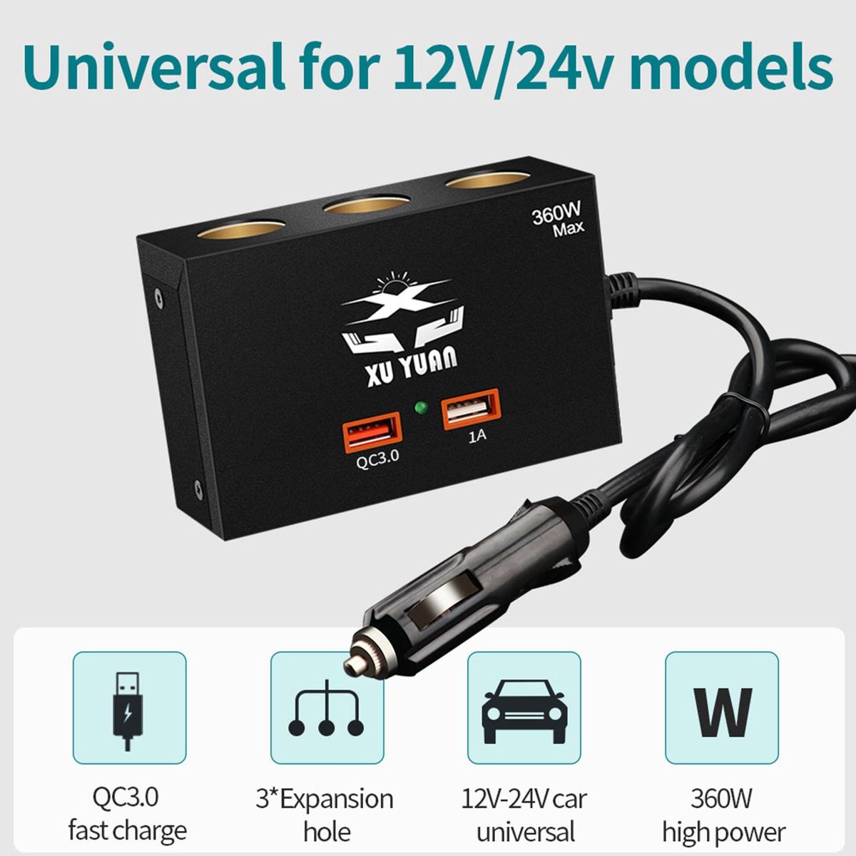 USB Car Charger QC3.0 High Efficiency Car Phone Charger Black