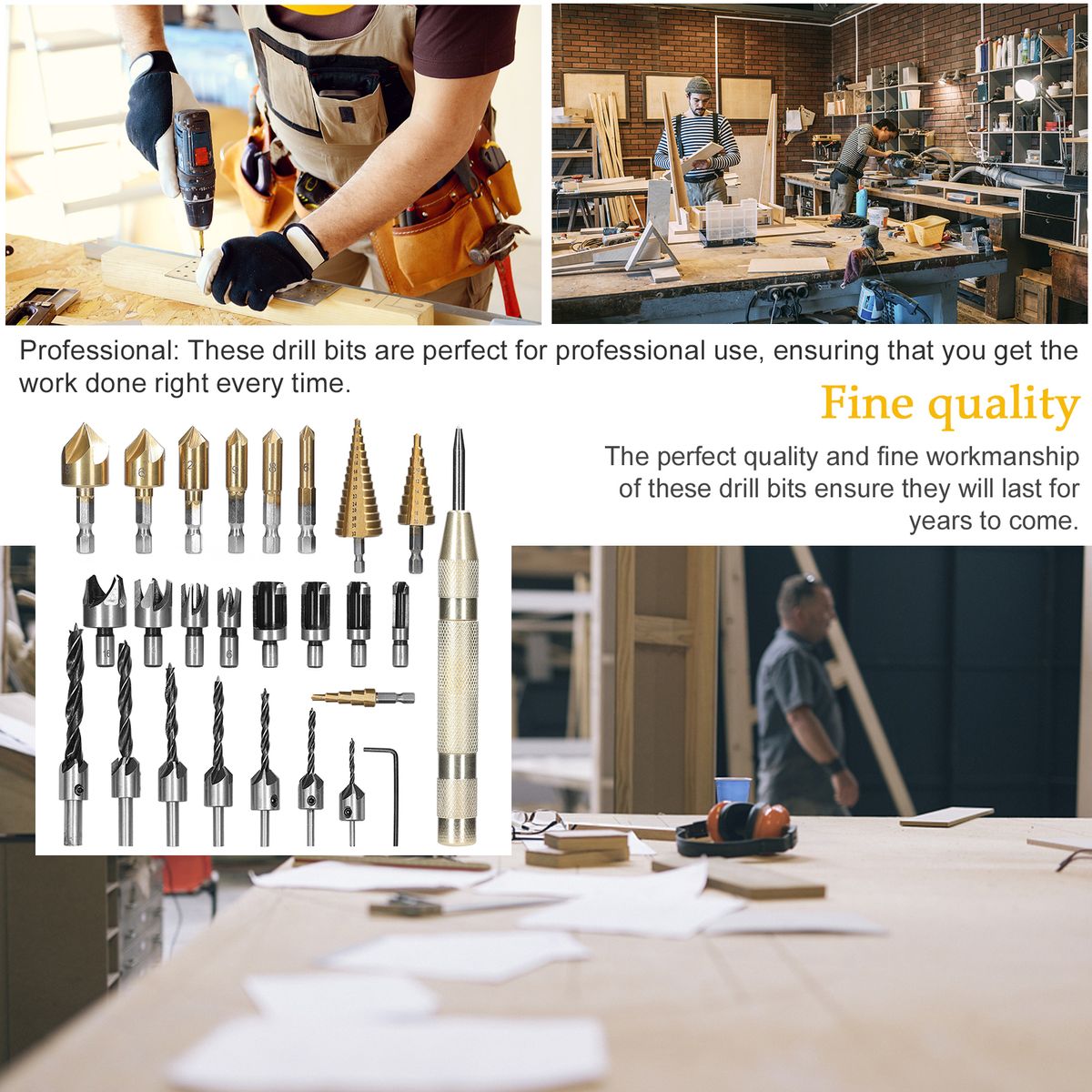 26pcs Woodworking Chamfer Drilling Tools Drill Bits Set Wood