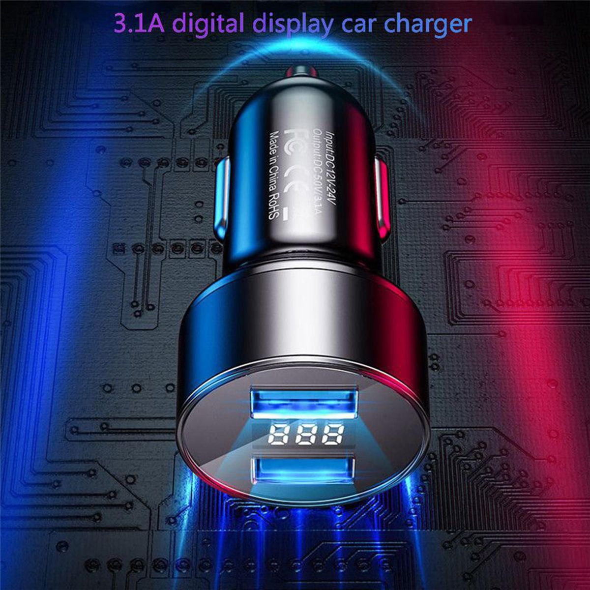 USB Car Charger 3.1A Car Charger Metal Ring Car Charger Black