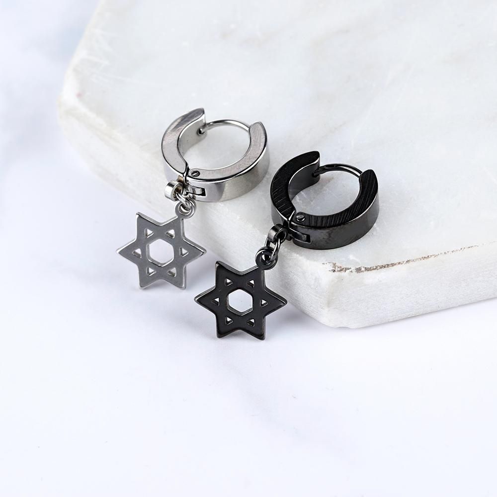 1PCS Men Women Punk Gothic Stainless Steel Dangle Black Gold Silver Cross Stars Pendant Piercing Ear Stud Hoop Huggies Earring