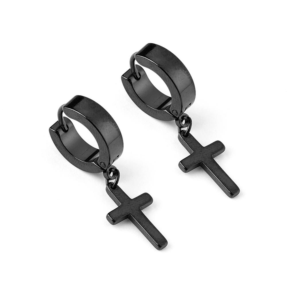1PCS Men Women Punk Gothic Stainless Steel Dangle Black Gold Silver Cross Stars Pendant Piercing Ear Stud Hoop Huggies Earring