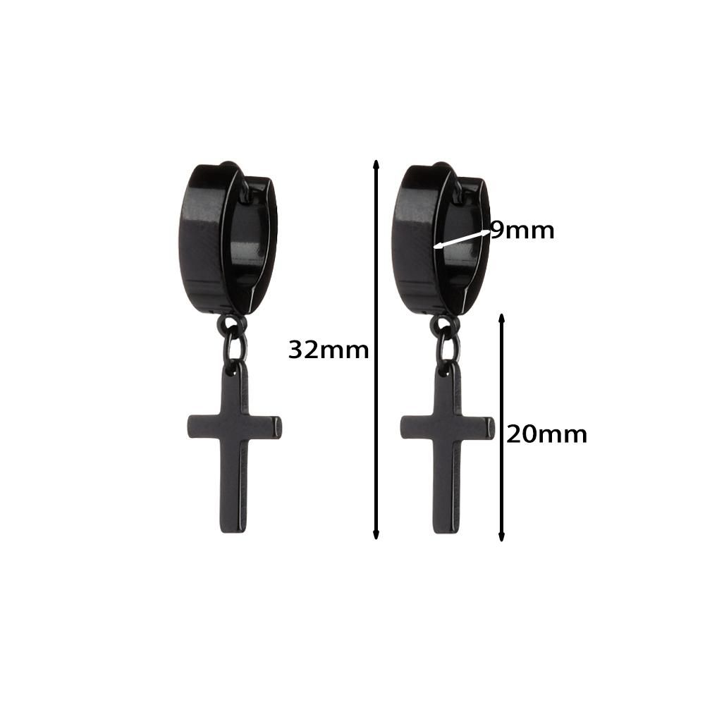 1PCS Men Women Punk Gothic Stainless Steel Dangle Black Gold Silver Cross Stars Pendant Piercing Ear Stud Hoop Huggies Earring