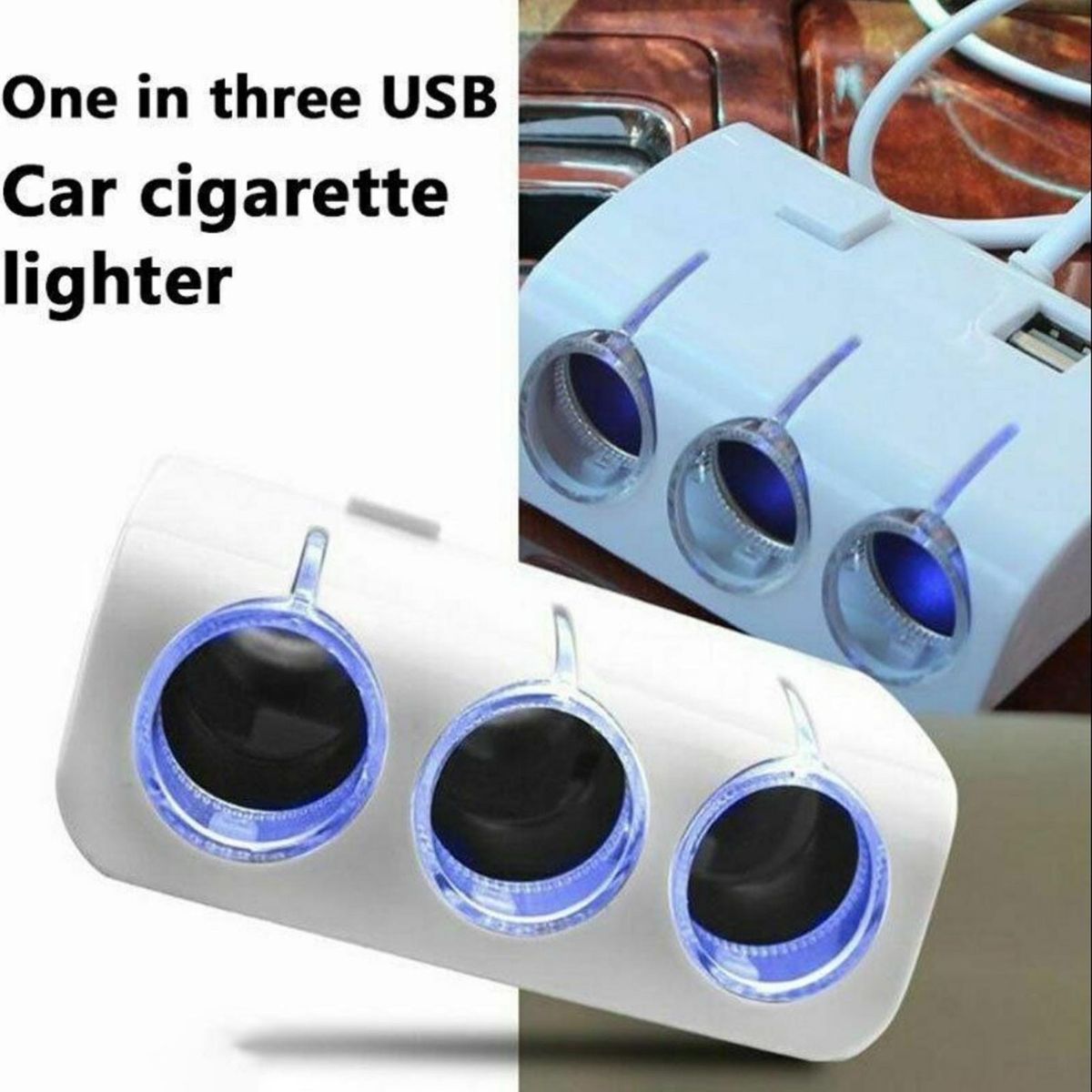 Car USB Charger 3 Socket Splitter Car Charger Adapter White
