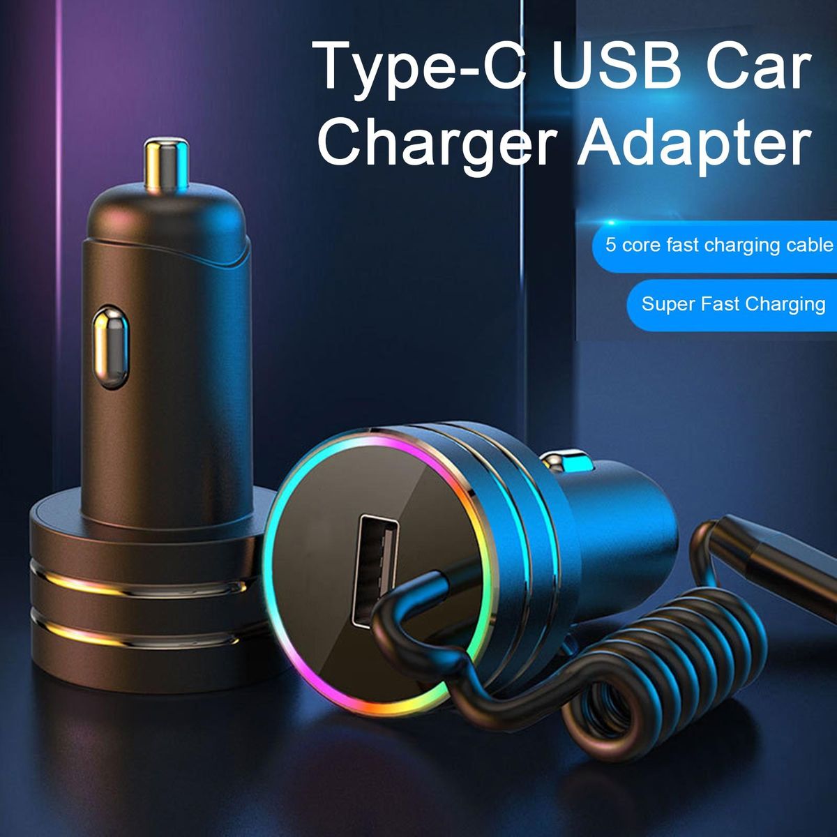 Car Phone Charger Universal USB Type-C Car Phone Charger Black