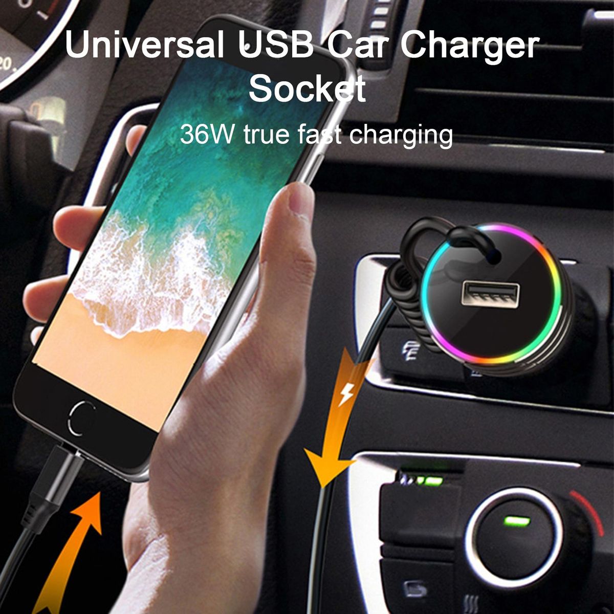 Car Phone Charger Universal USB Type-C Car Phone Charger Black