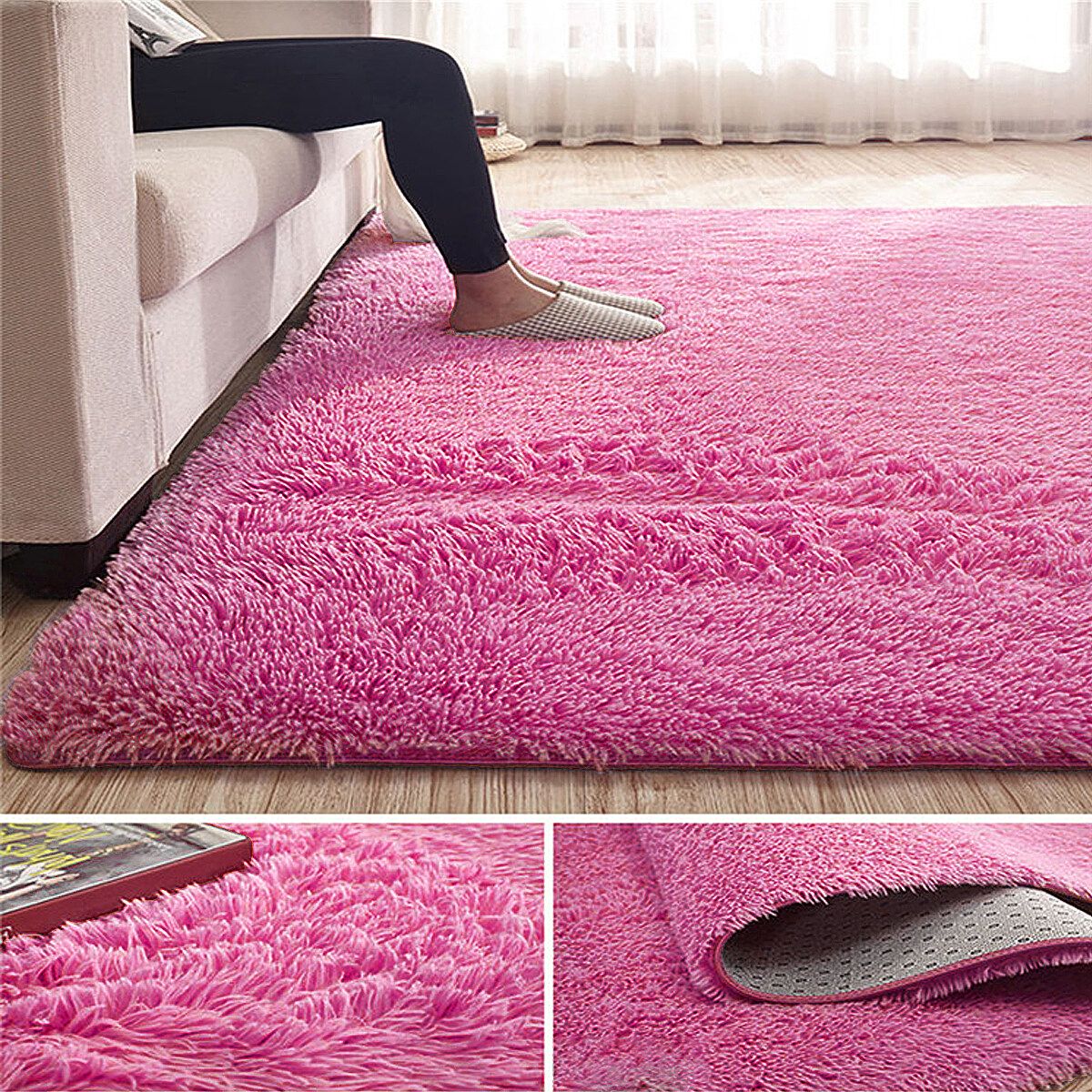 Shaggy Rug Super Plush Non-Slip Large Rugs Floor Carpet Living Room 230×160CM Rose Red
