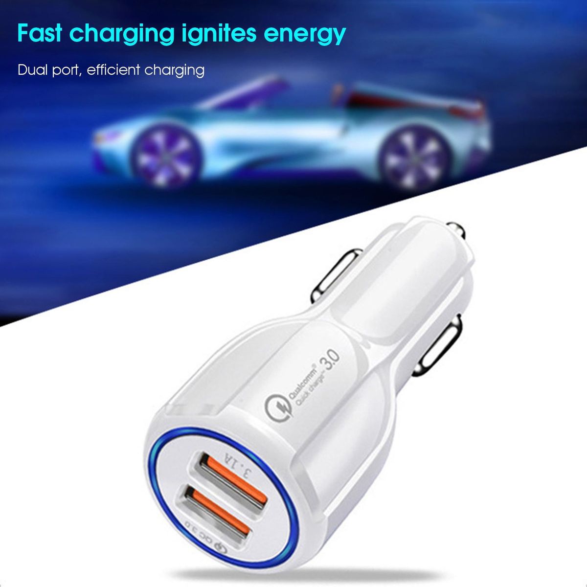 Car Charger 2-USB Port Fast Car Charger White