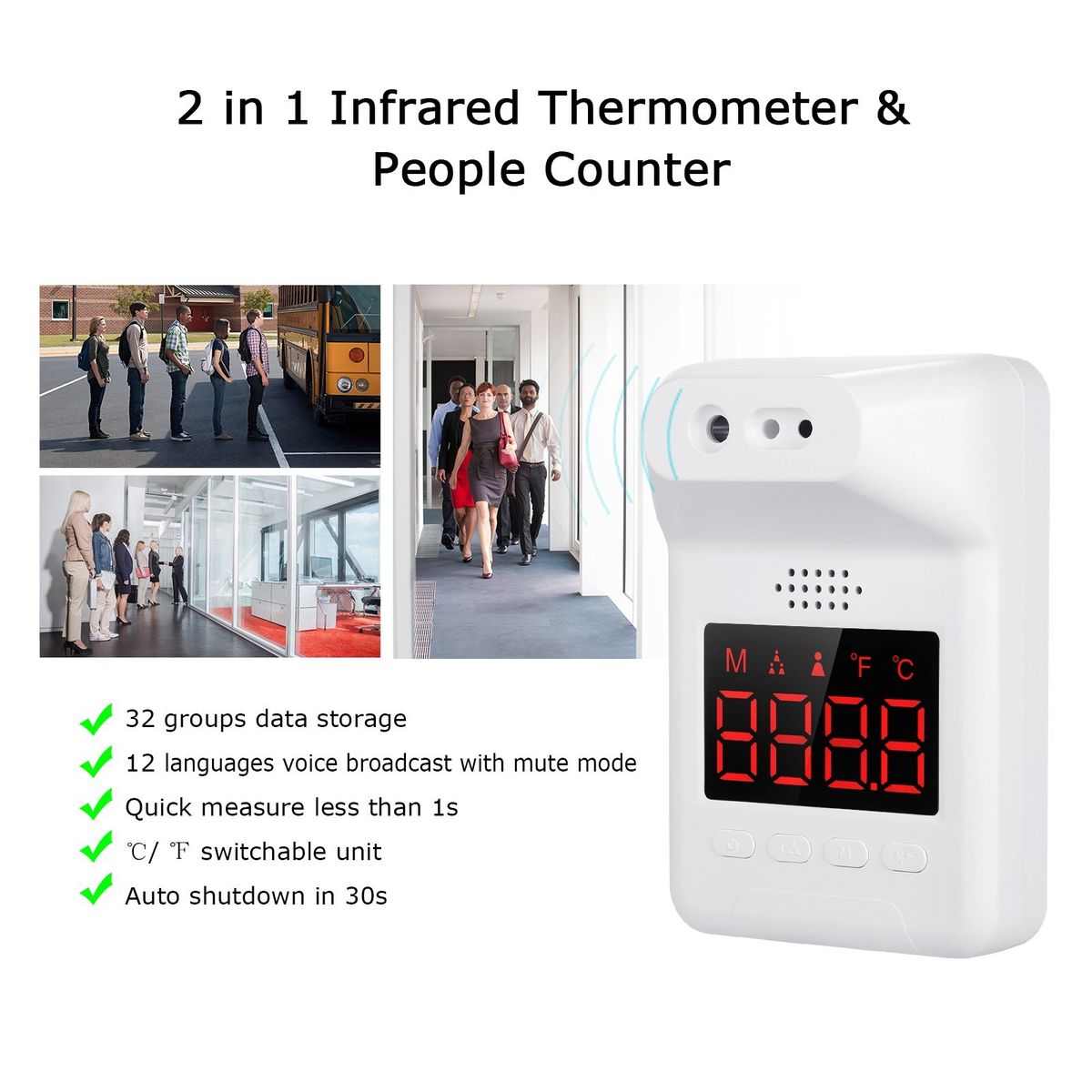 Wall-mounted Infrared Thermometer People Counter 12