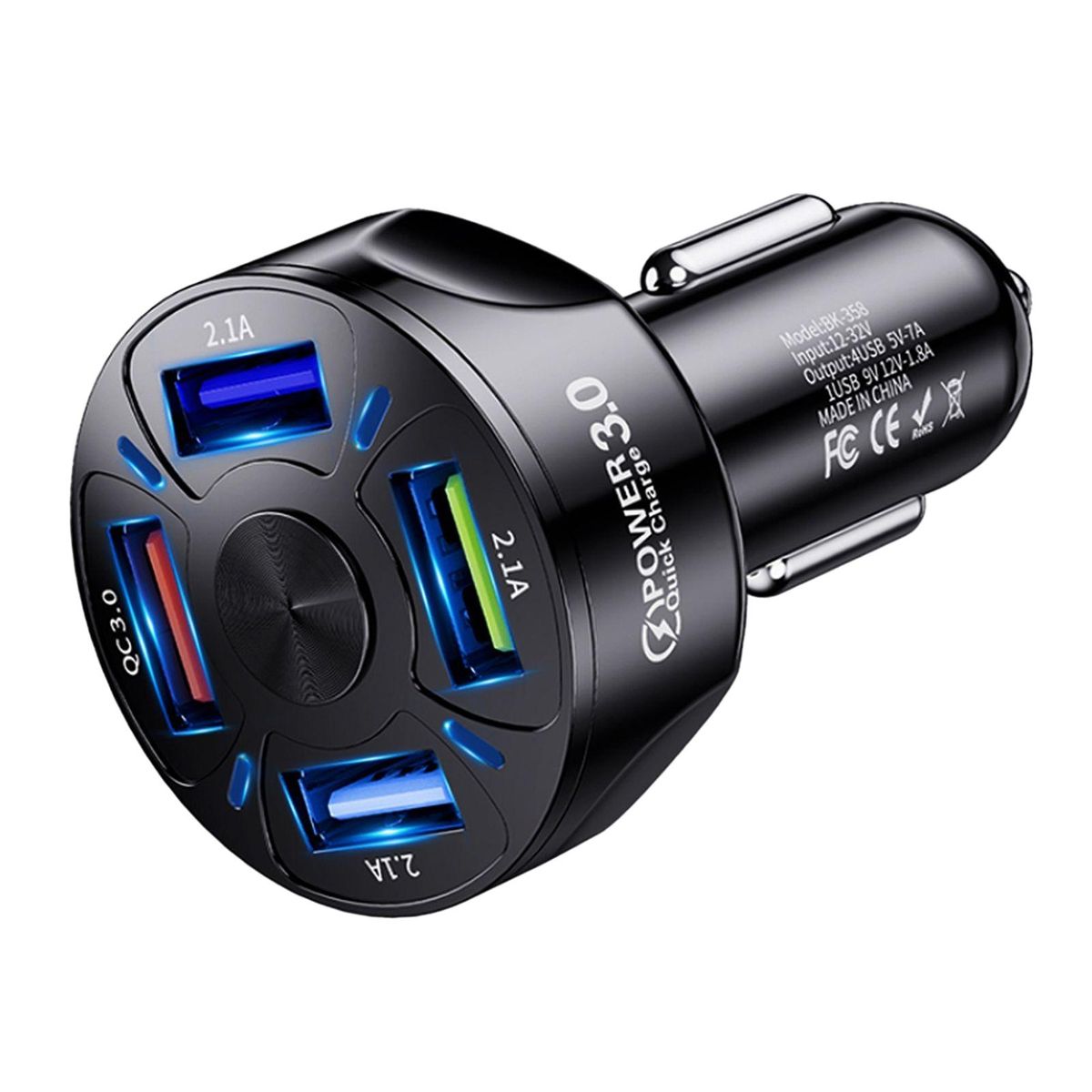 Car Socket QC3.0 USB Ports Car Power Adapter Black