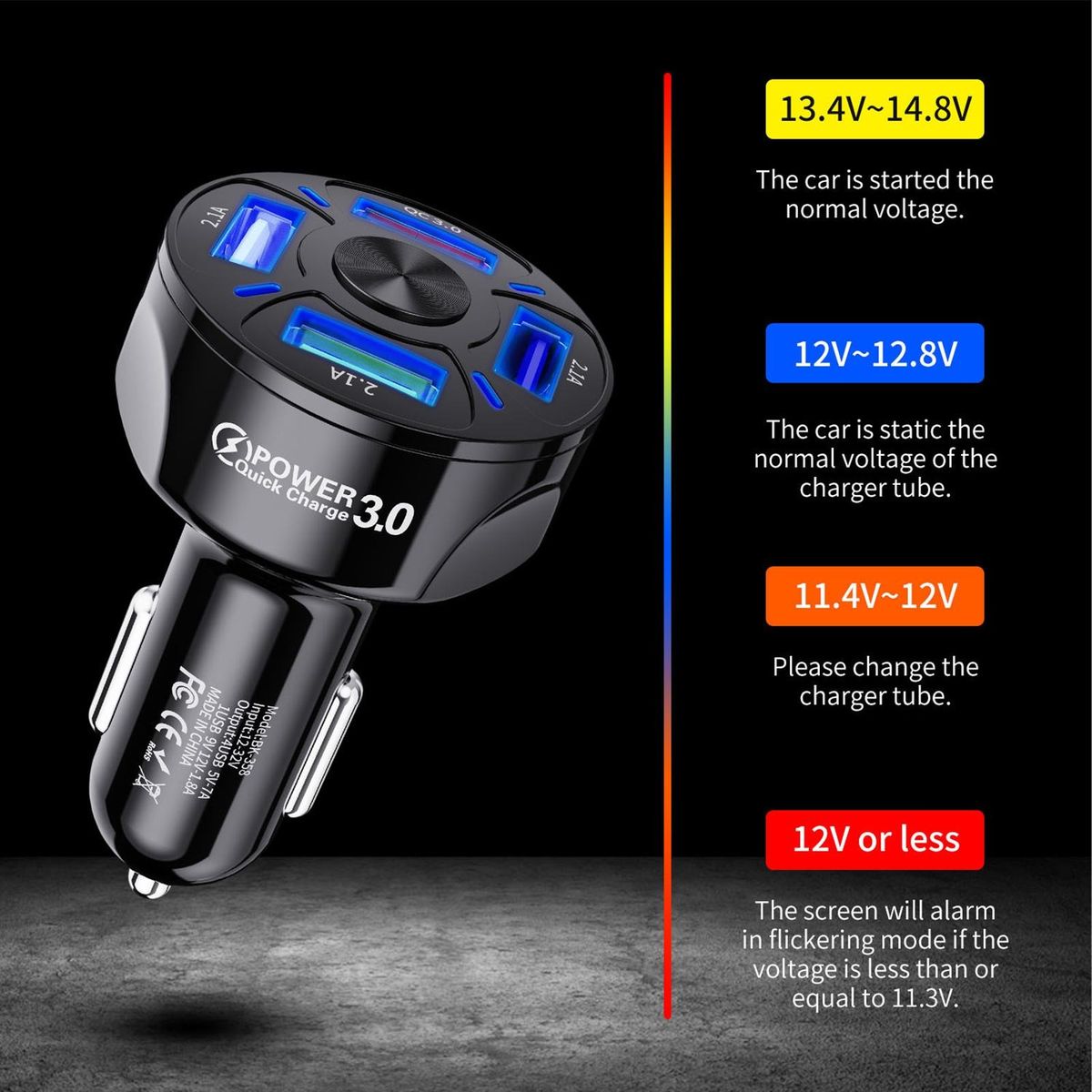 Car Socket QC3.0 USB Ports Car Power Adapter Black